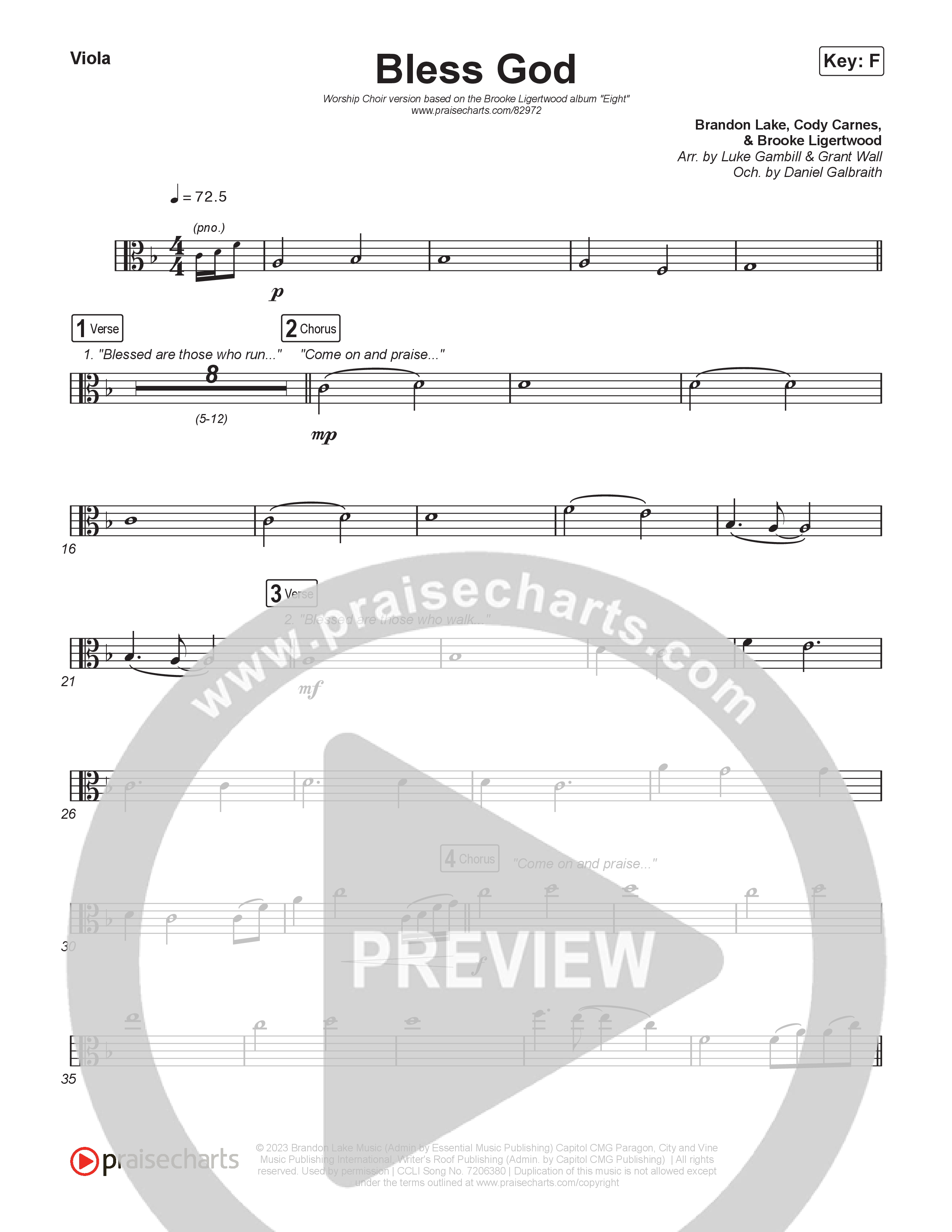 Bless God (Worship Choir/SAB) Viola (Brooke Ligertwood / Arr. Luke Gambill)