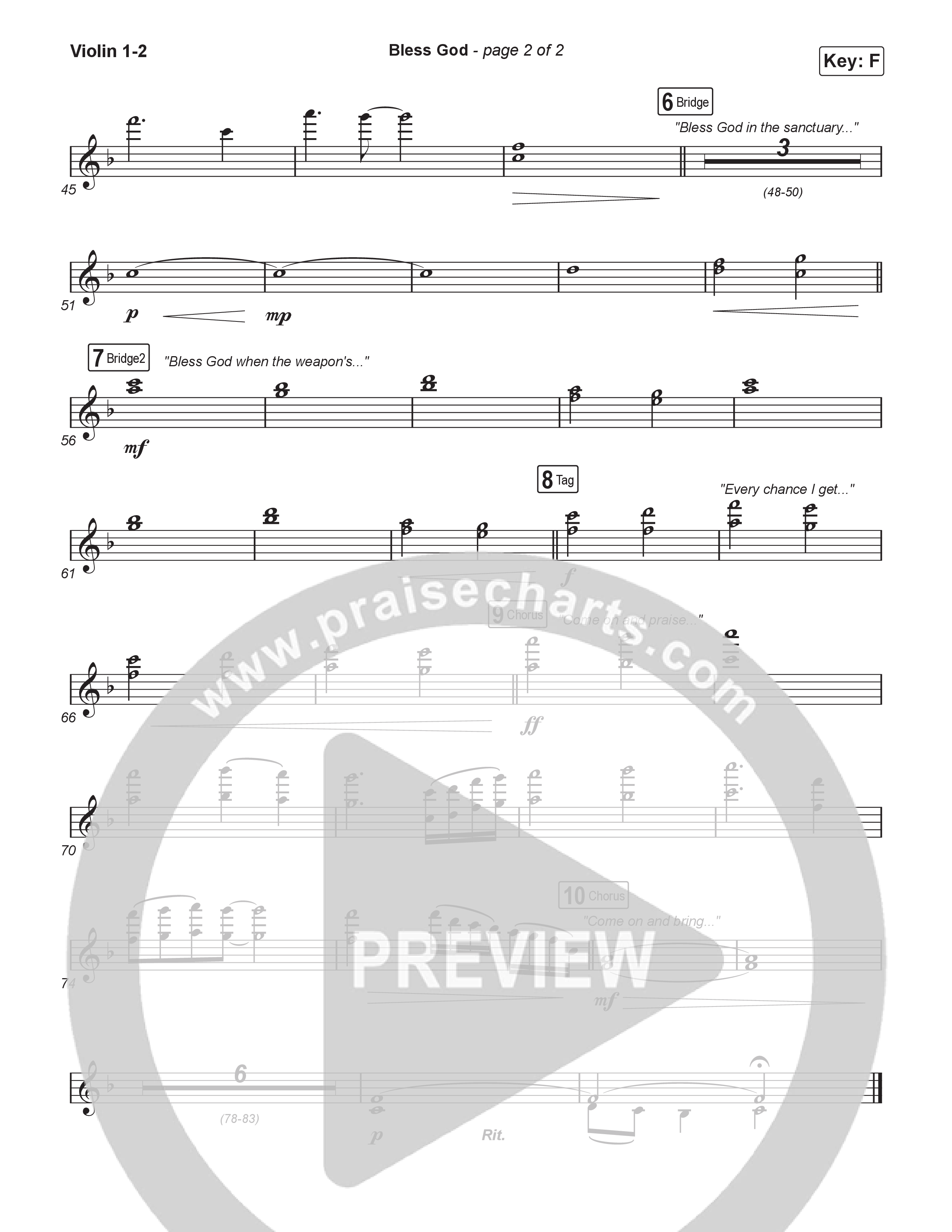 Bless God (Worship Choir/SAB) Violin 1/2 (Brooke Ligertwood / Arr. Luke Gambill)
