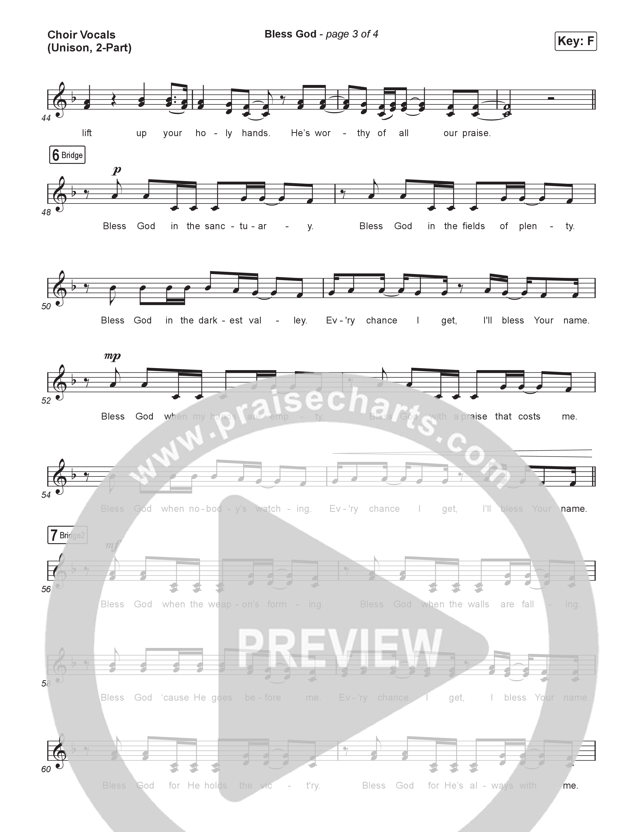 Bless God (Unison/2-Part) Choir Vocals (Uni/2-Part) (Brooke Ligertwood / Arr. Luke Gambill)