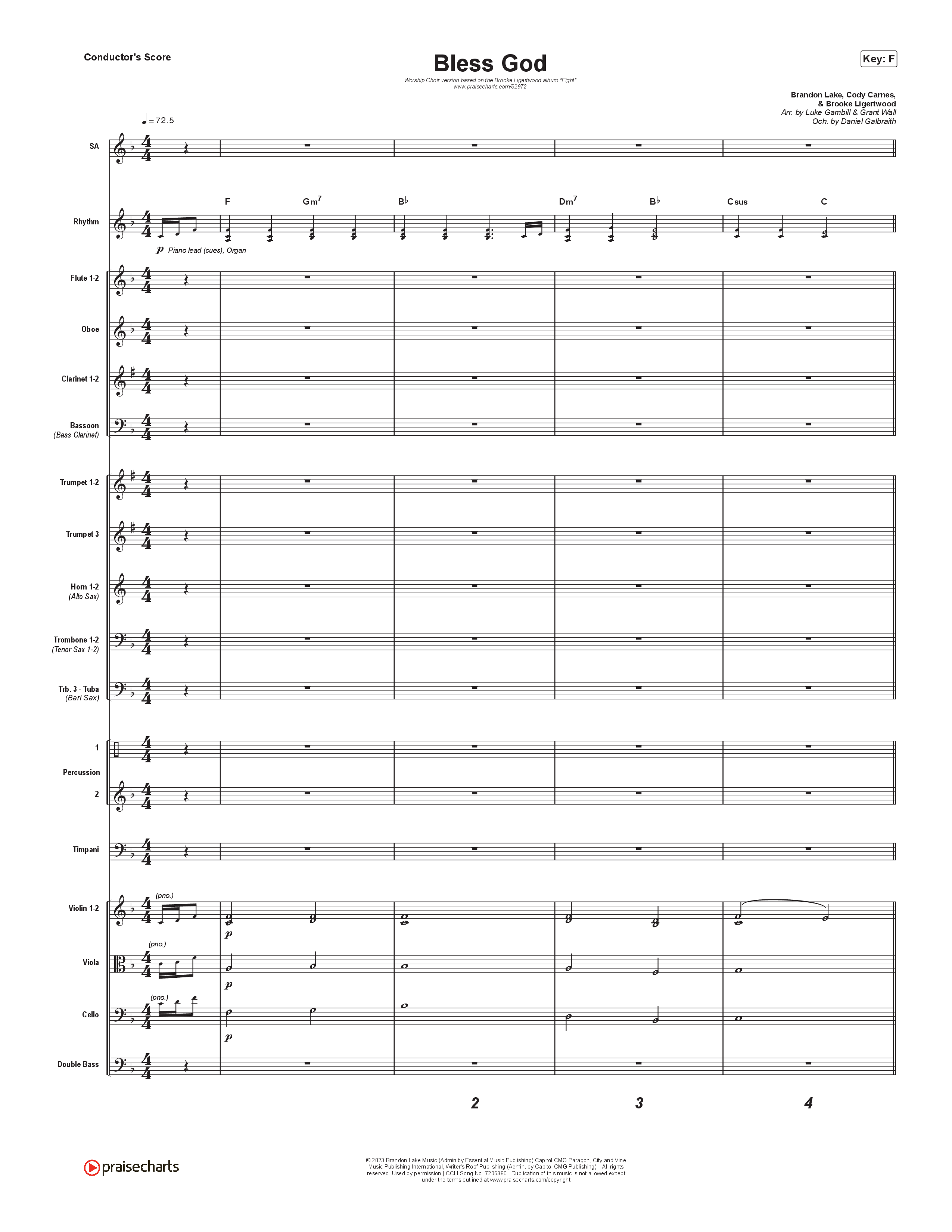 Bless God (Unison/2-Part) Orchestration (Brooke Ligertwood / Arr. Luke Gambill)