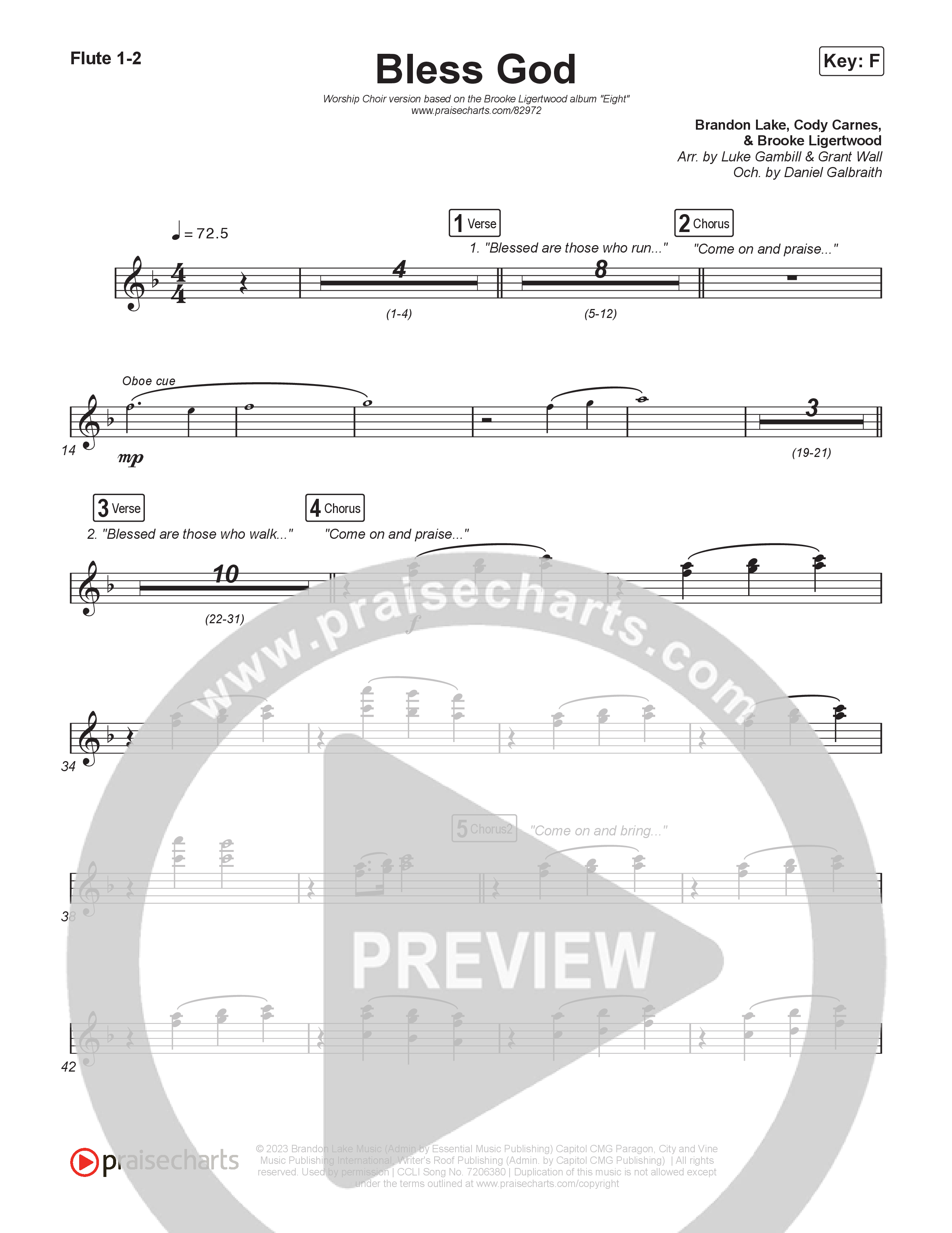 Bless God (Unison/2-Part) Flute 1/2 (Brooke Ligertwood / Arr. Luke Gambill)
