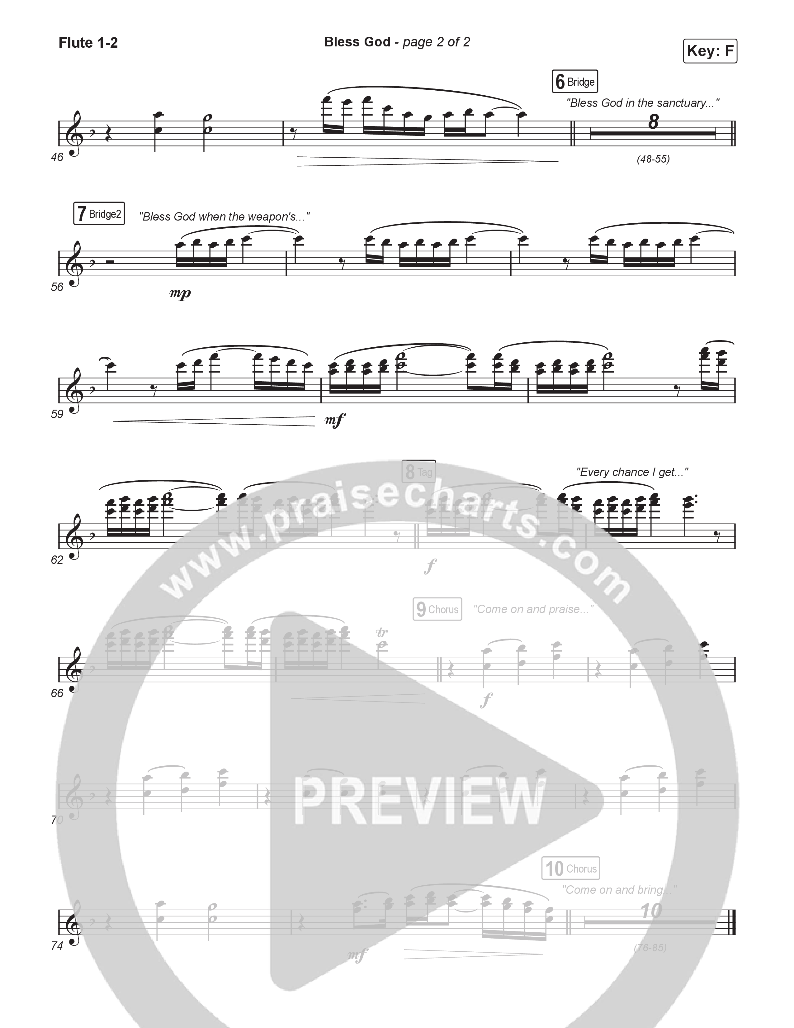 Bless God (Unison/2-Part) Flute 1/2 (Brooke Ligertwood / Arr. Luke Gambill)