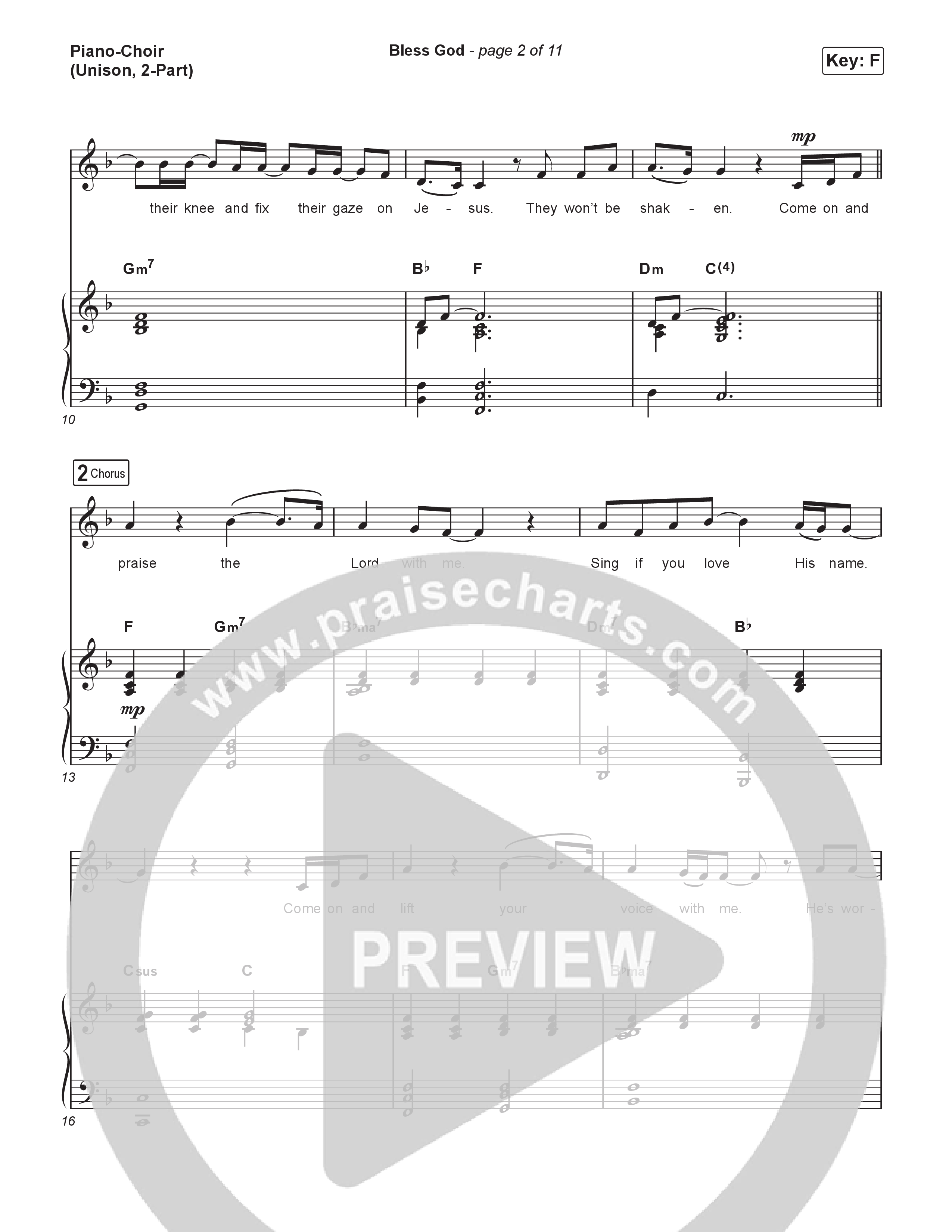 Bless God (Unison/2-Part) Piano/Choir  (Uni/2-Part) (Brooke Ligertwood / Arr. Luke Gambill)