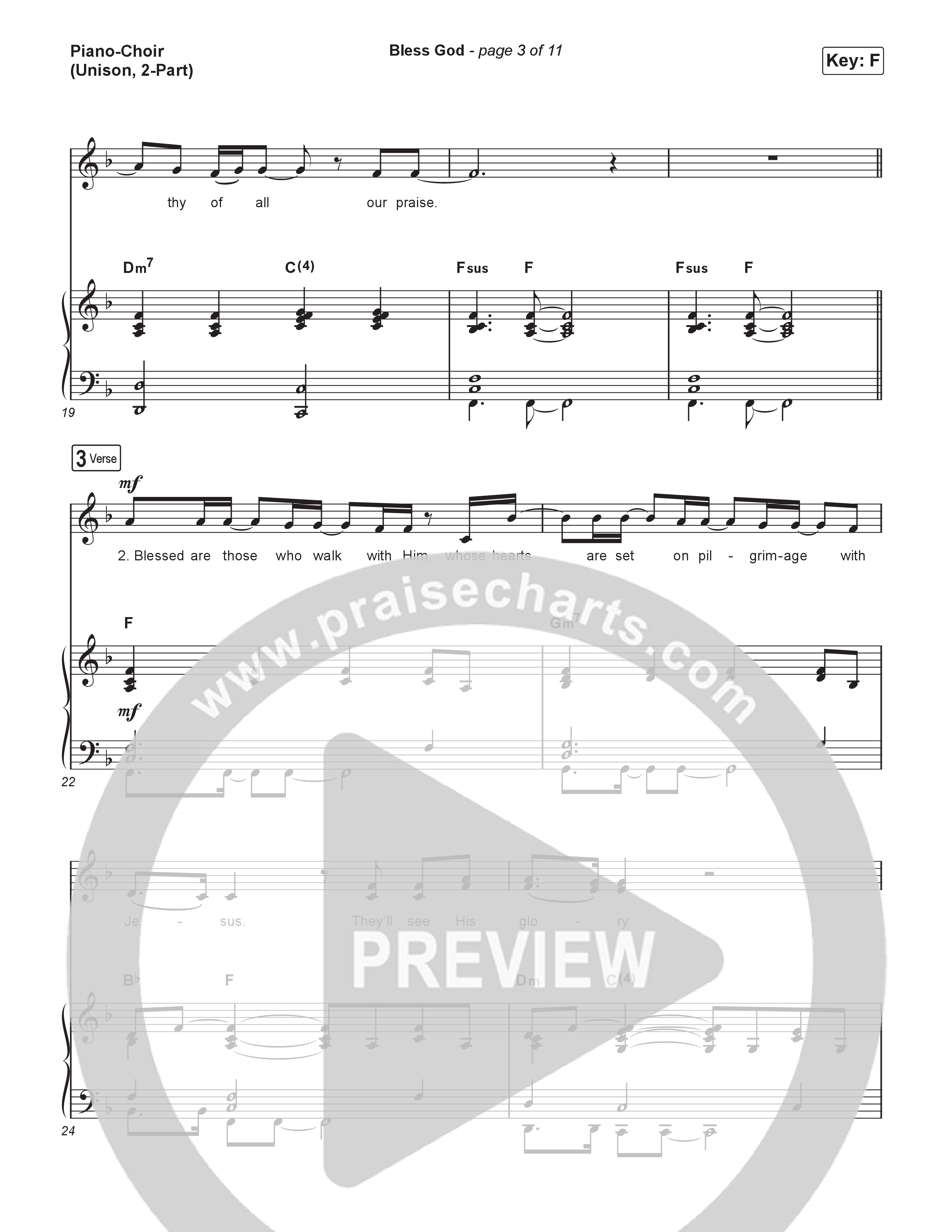 Bless God (Unison/2-Part) Piano/Choir  (Uni/2-Part) (Brooke Ligertwood / Arr. Luke Gambill)