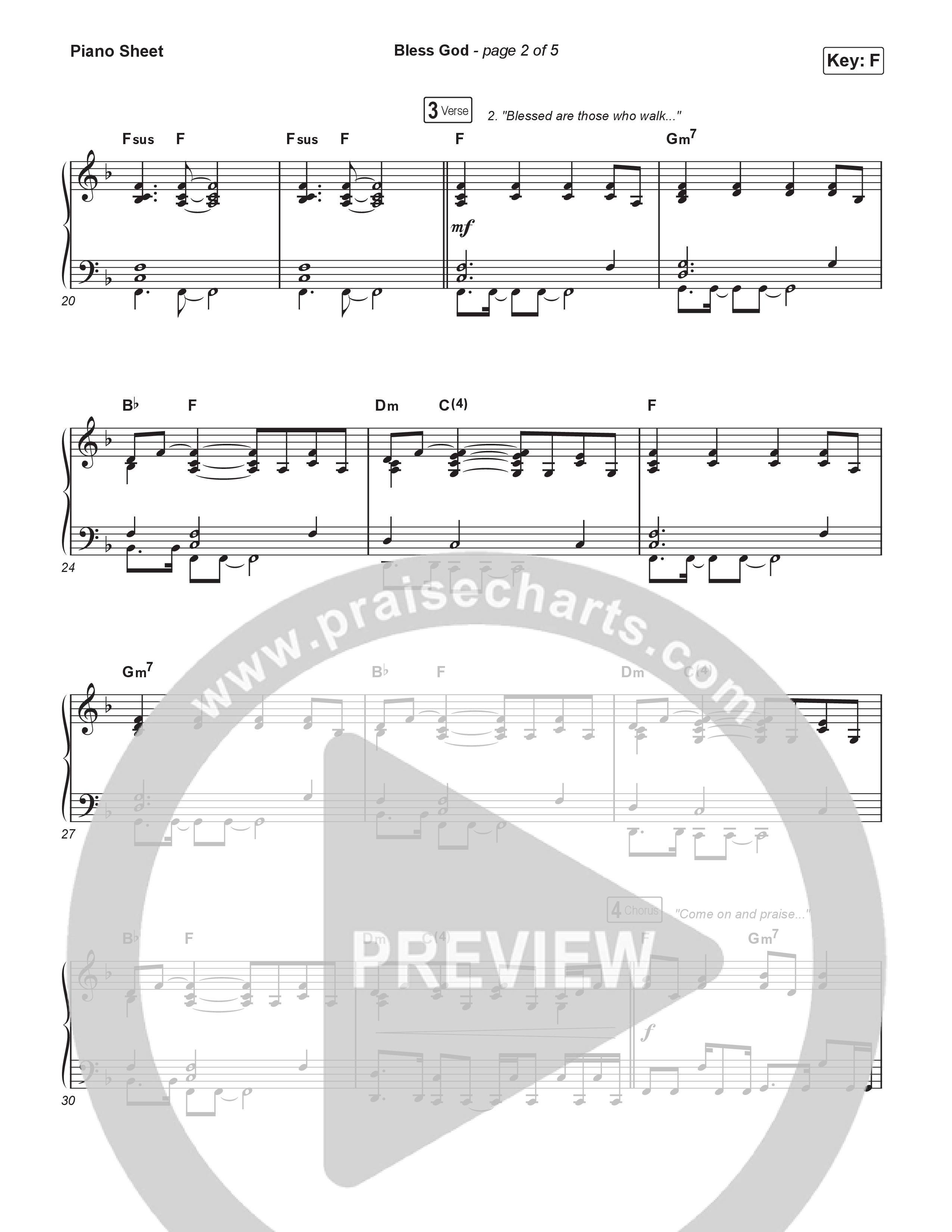 Bless God (Unison/2-Part) Piano Sheet (Brooke Ligertwood / Arr. Luke Gambill)