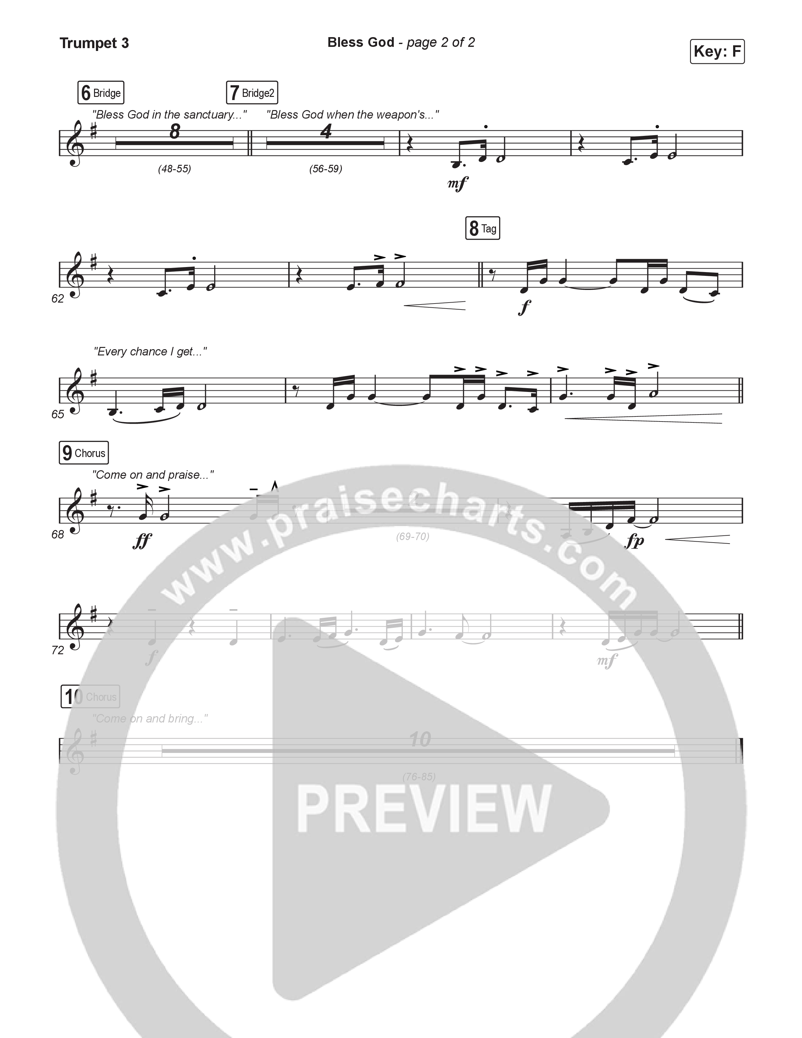 Bless God (Unison/2-Part) Trumpet 3 (Brooke Ligertwood / Arr. Luke Gambill)