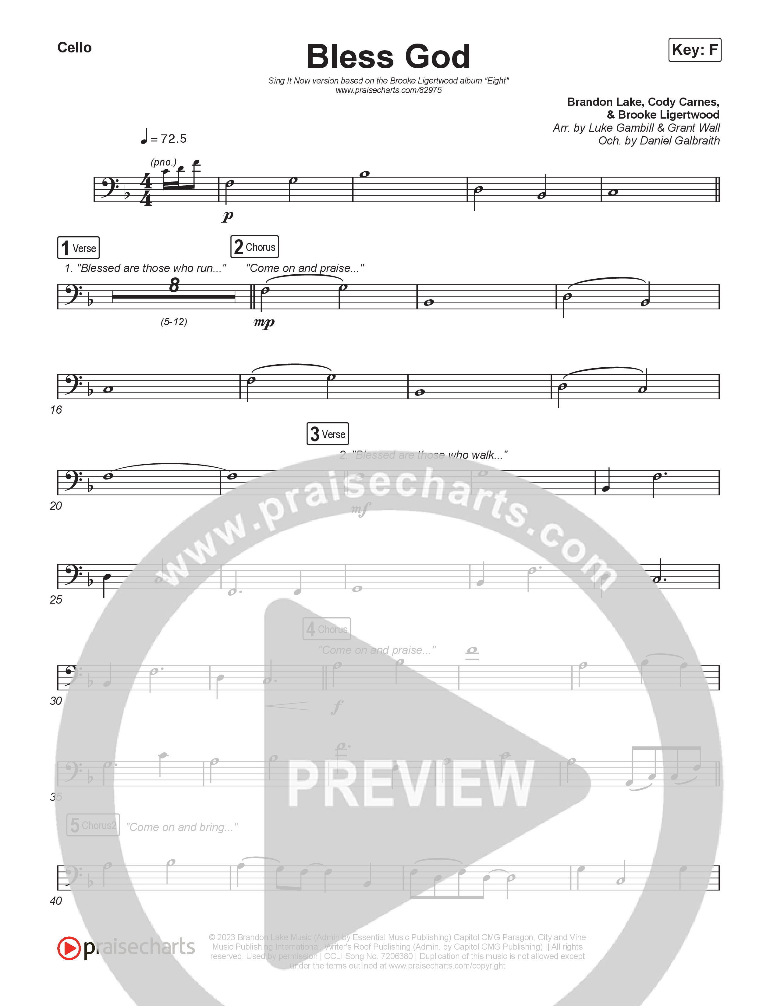 Bless God (Sing It Now) Cello (Brooke Ligertwood / Arr. Luke Gambill)