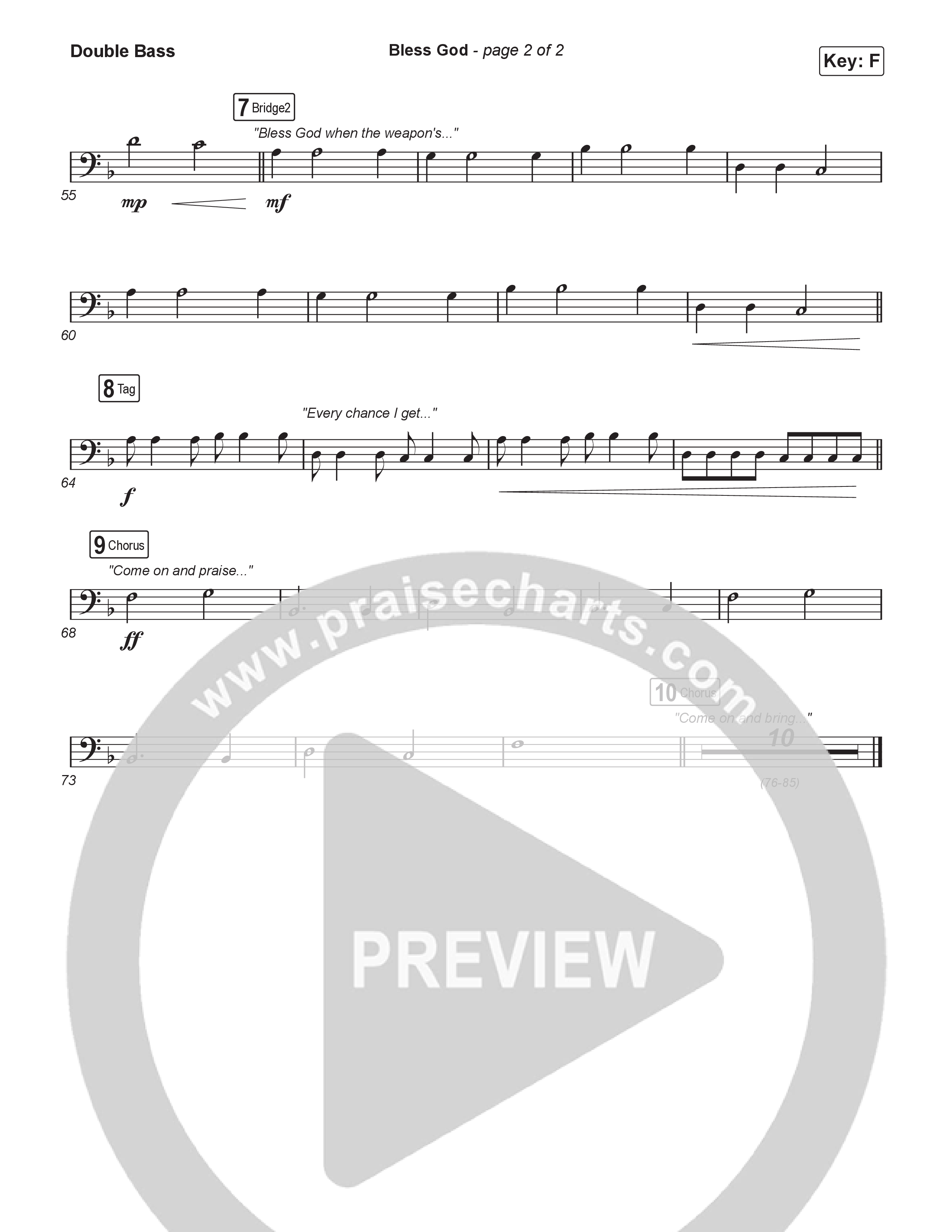 Bless God (Sing It Now) Double Bass (Brooke Ligertwood / Arr. Luke Gambill)