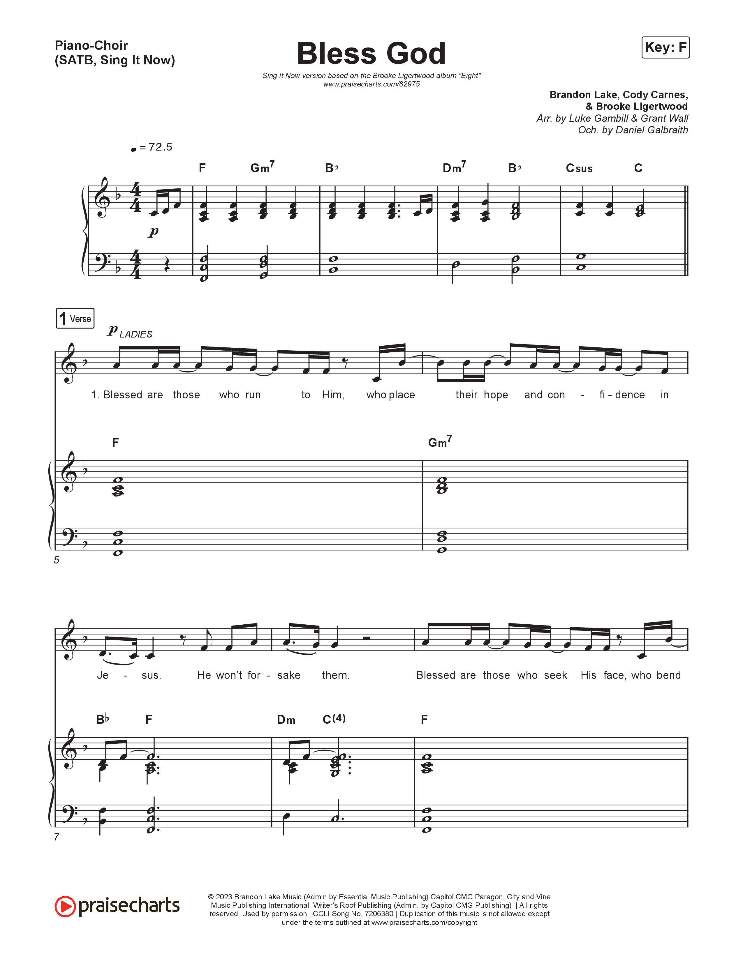 Bless God (Sing It Now) Piano/Choir (SATB) (Brooke Ligertwood / Arr. Luke Gambill)