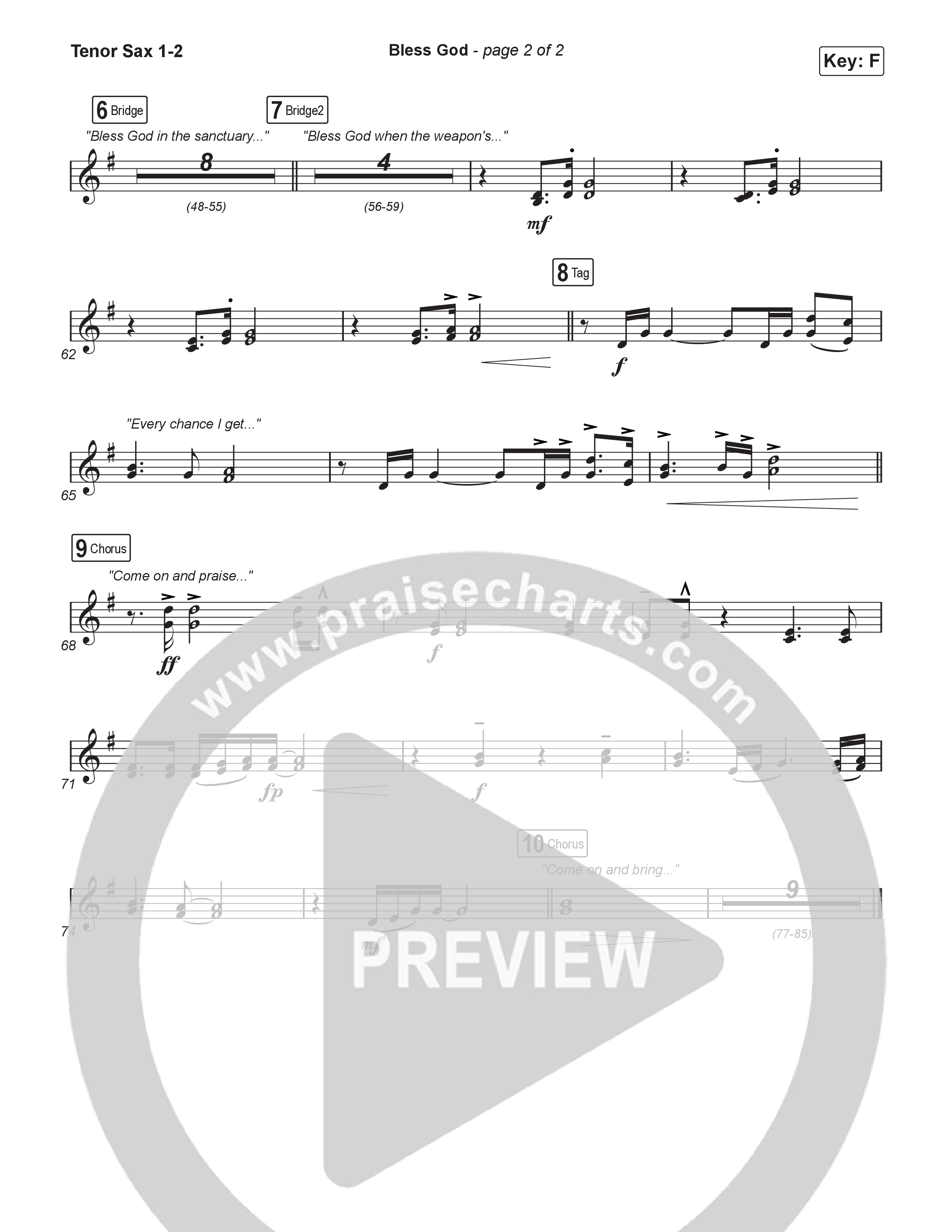 Bless God (Sing It Now) Tenor Sax 1/2 (Brooke Ligertwood / Arr. Luke Gambill)