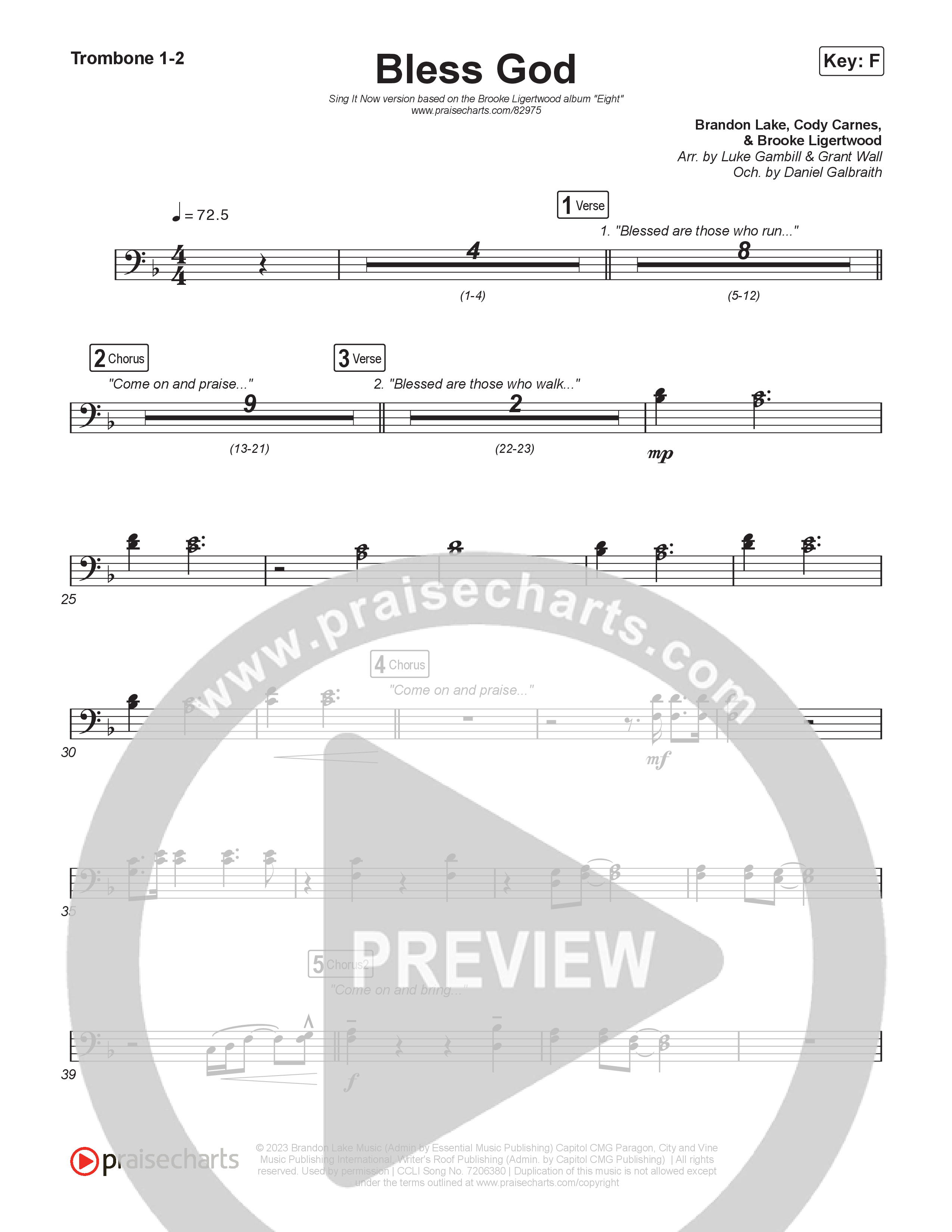 Bless God (Sing It Now) Trombone 1/2 (Brooke Ligertwood / Arr. Luke Gambill)