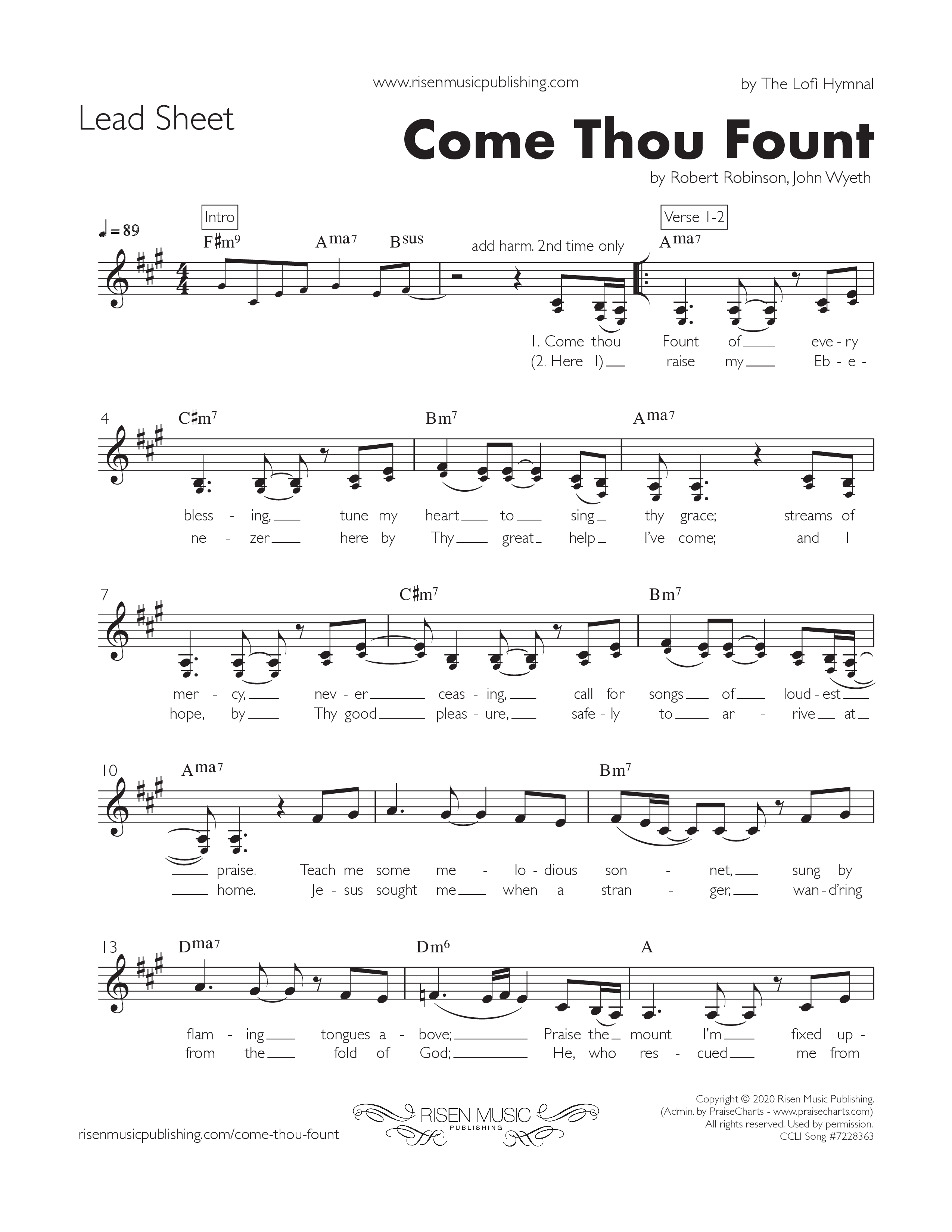 Come Thou Fount Lead Sheet (SAT) (The Loﬁ Hymnal)