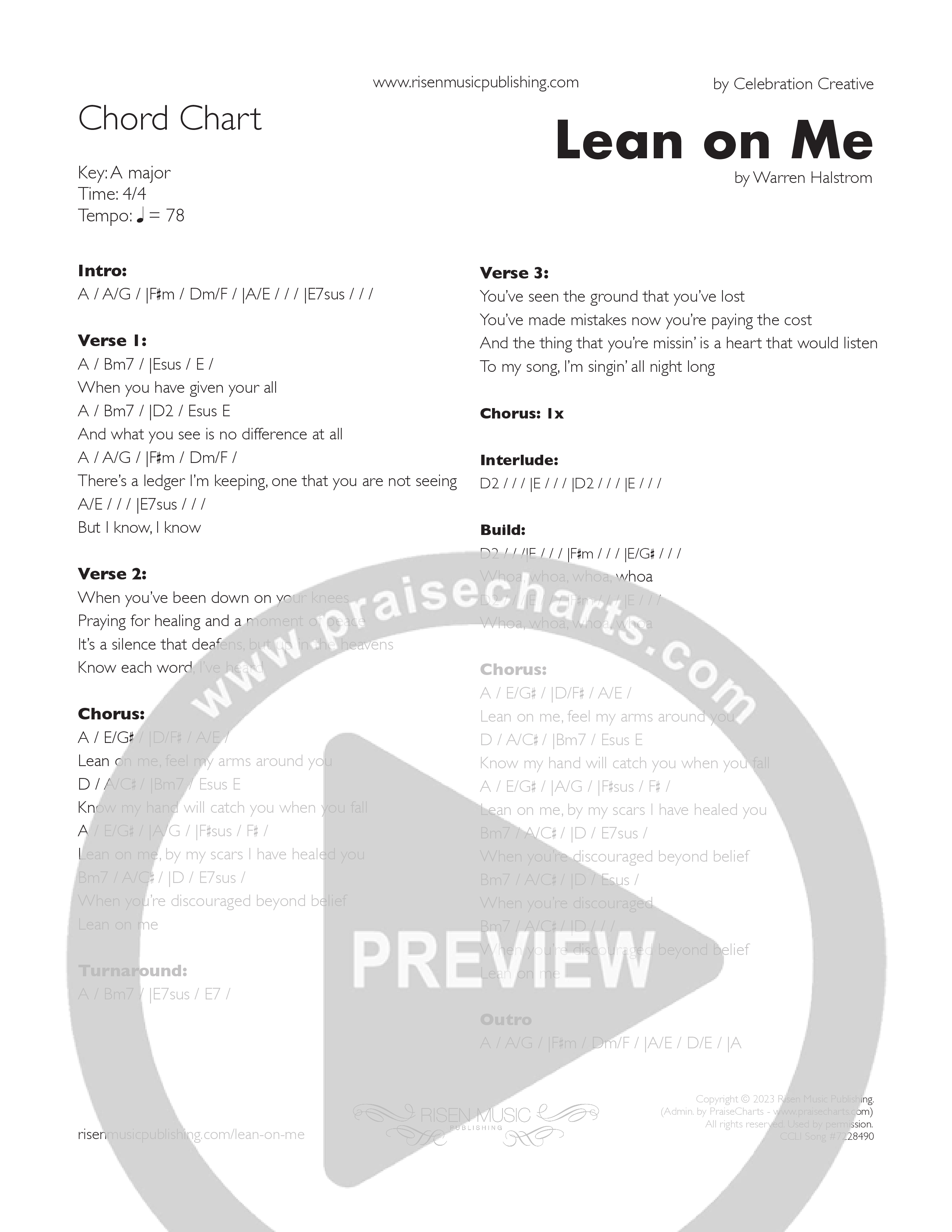 Lean On Me Chord Chart (Celebration Creative)