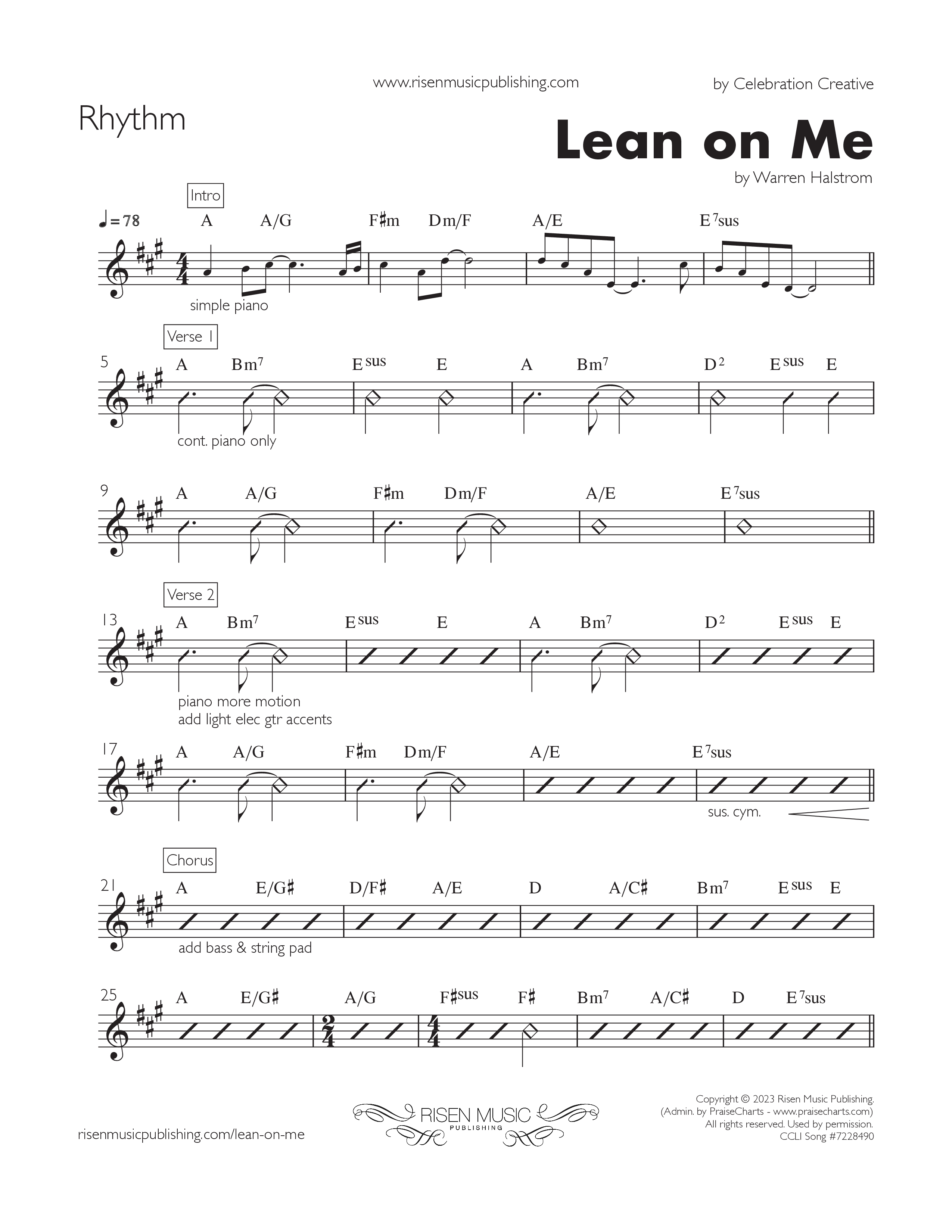 Lean On Me Rhythm Chart (Celebration Creative)