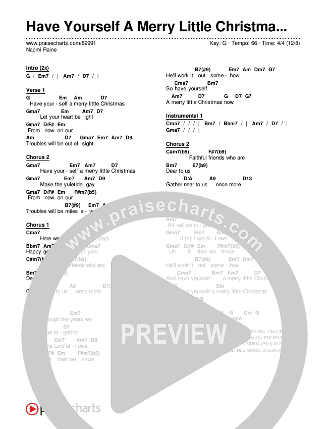 Have Yourself A Merry Little Christmas Chords & Lyrics (Naomi Raine)