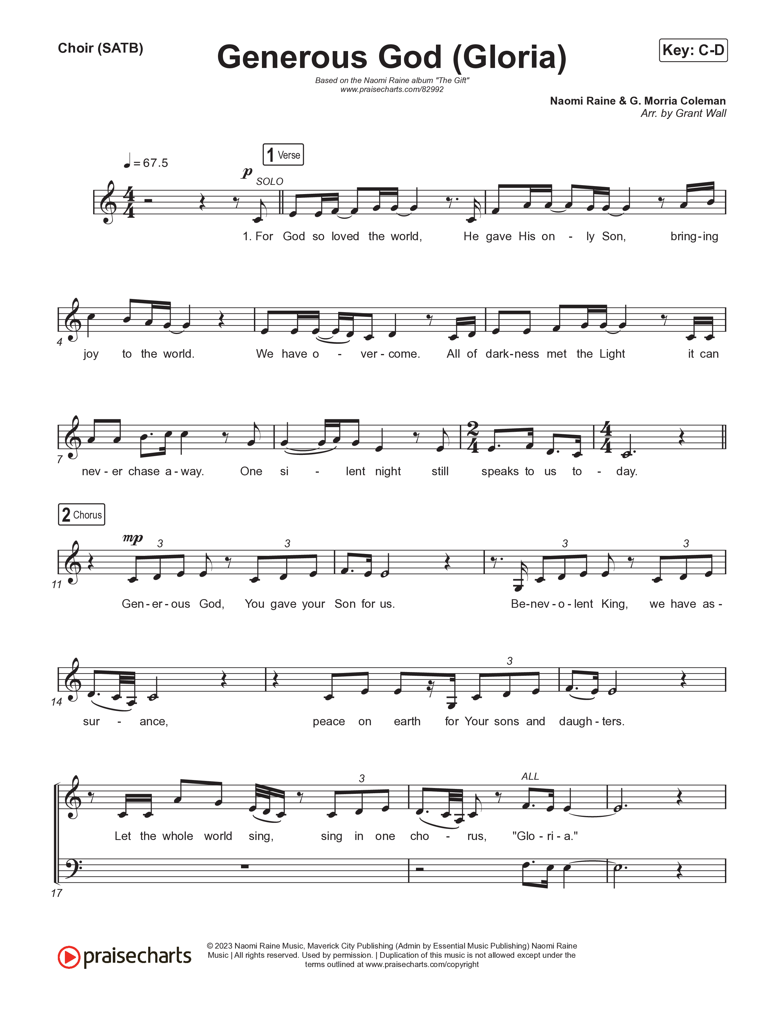 Generous God (Gloria) Choir Sheet (SATB) (Naomi Raine)