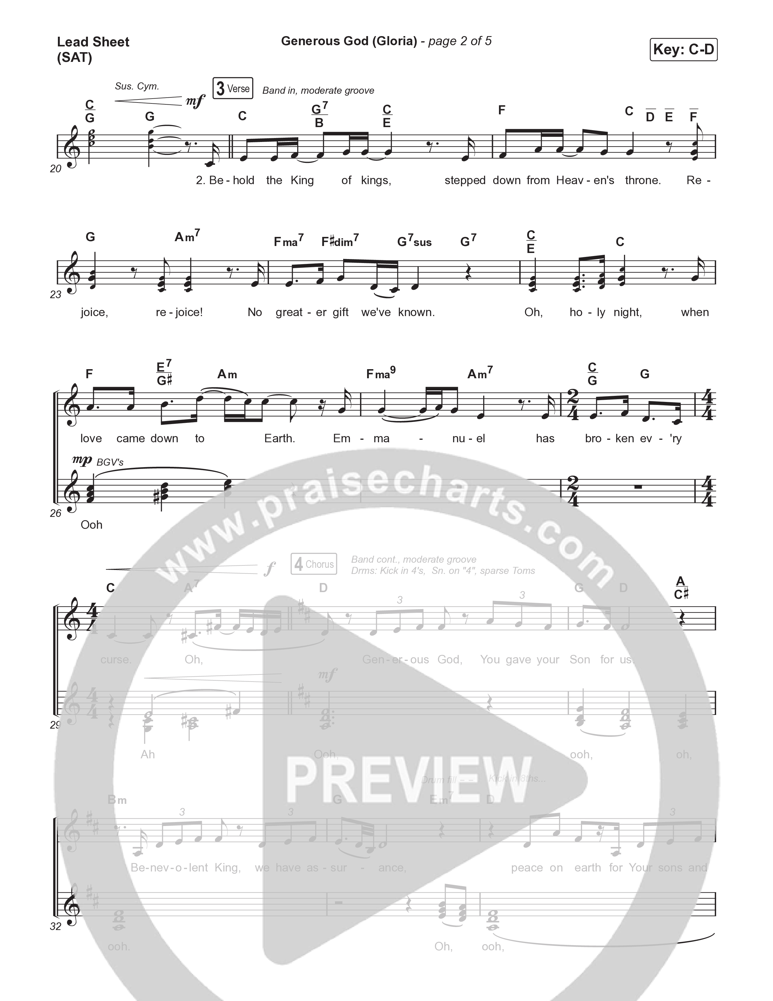 Generous God (Gloria) Lead Sheet (SAT) (Naomi Raine)