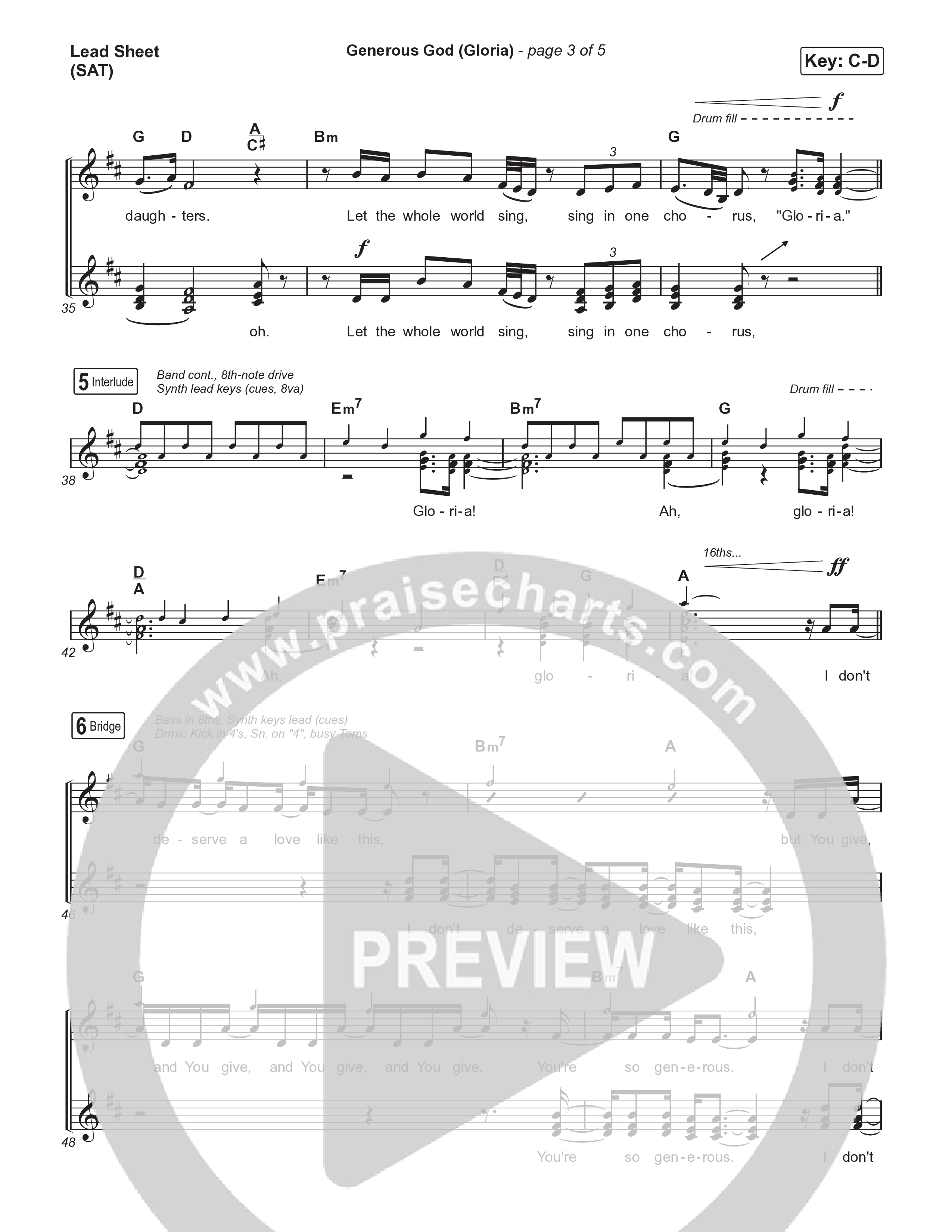 Generous God (Gloria) Lead Sheet (SAT) (Naomi Raine)