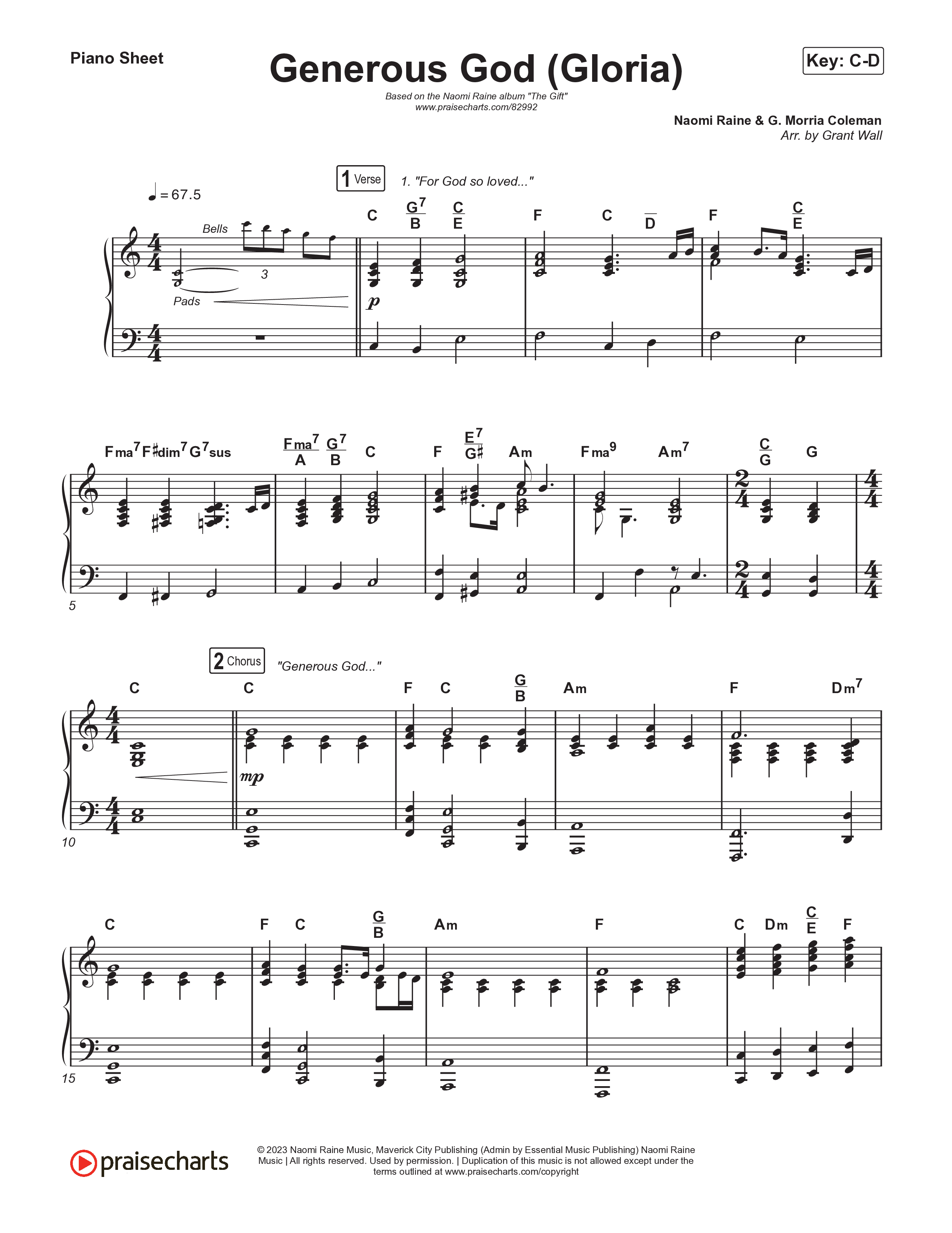 Generous God (Gloria) Piano Sheet (Naomi Raine)