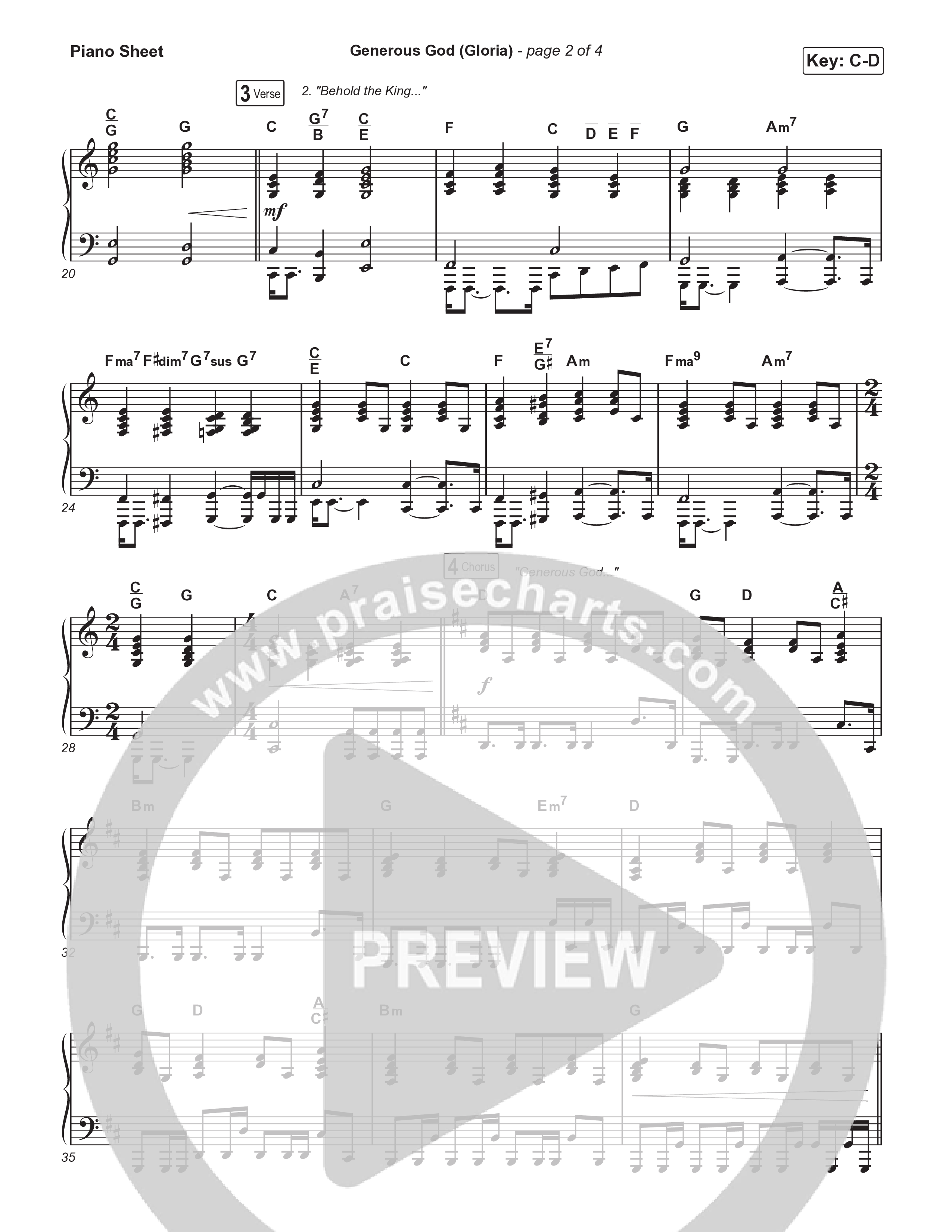 Generous God (Gloria) Piano Sheet (Naomi Raine)