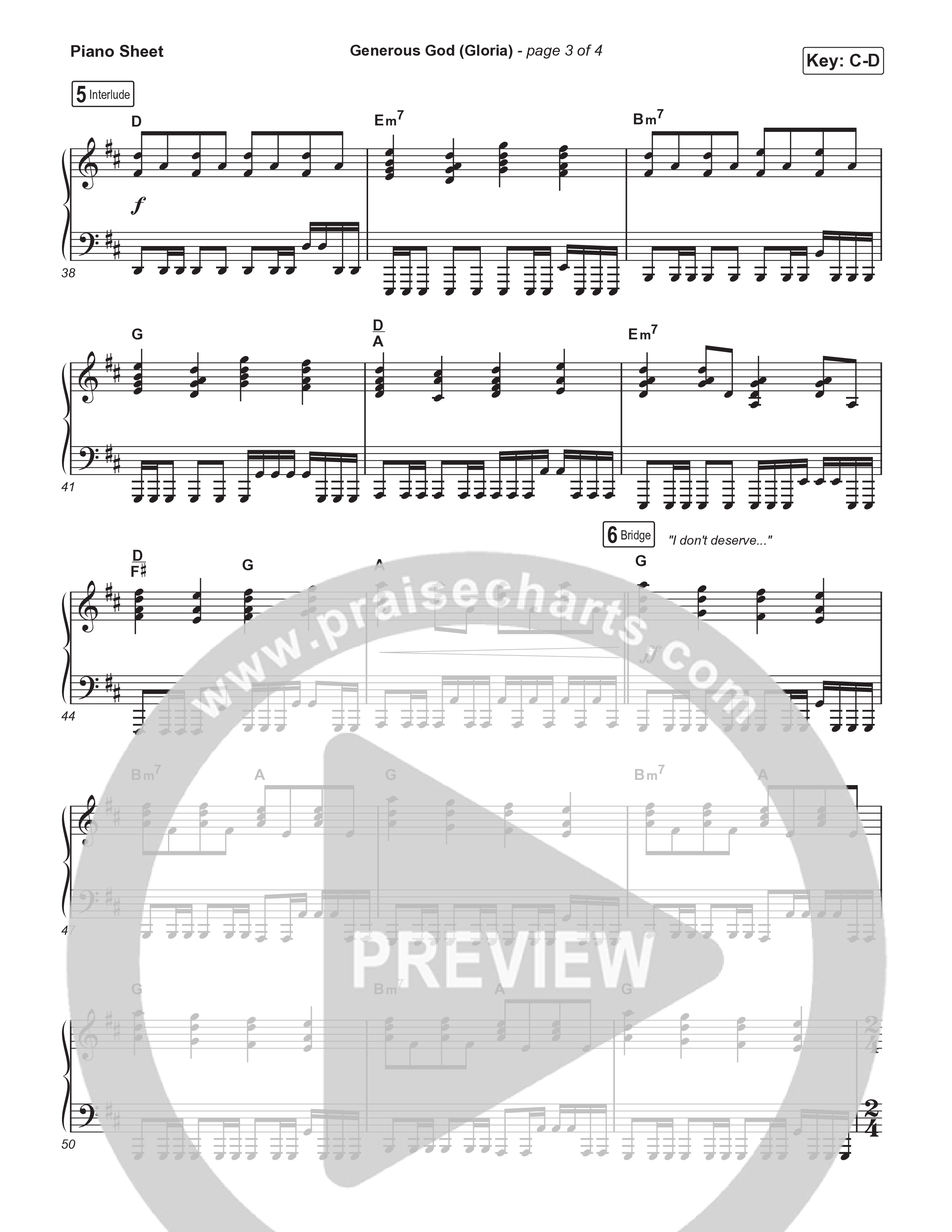 Generous God (Gloria) Piano Sheet (Naomi Raine)