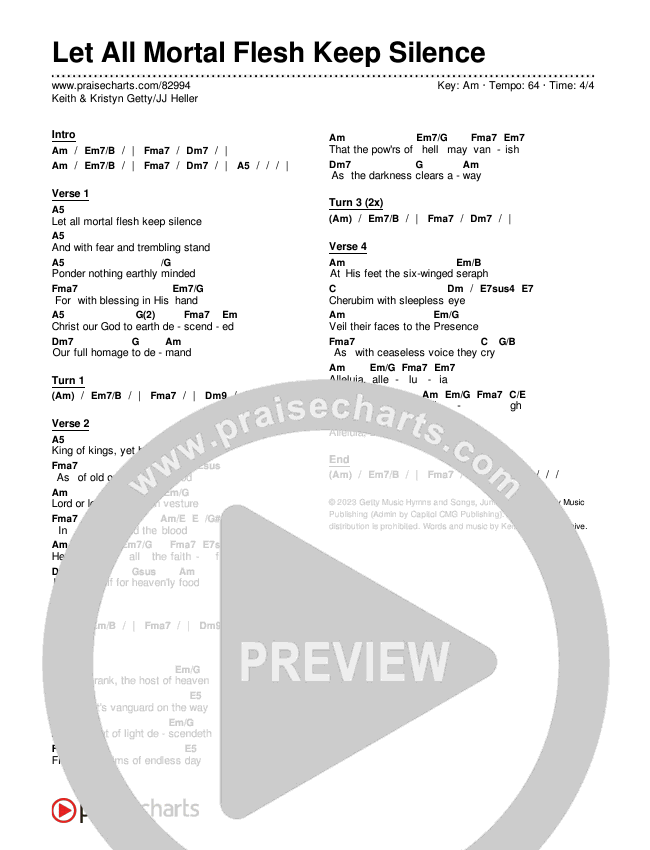Let All Mortal Flesh Keep Silence Chords & Lyrics (Keith & Kristyn Getty / JJ Heller)