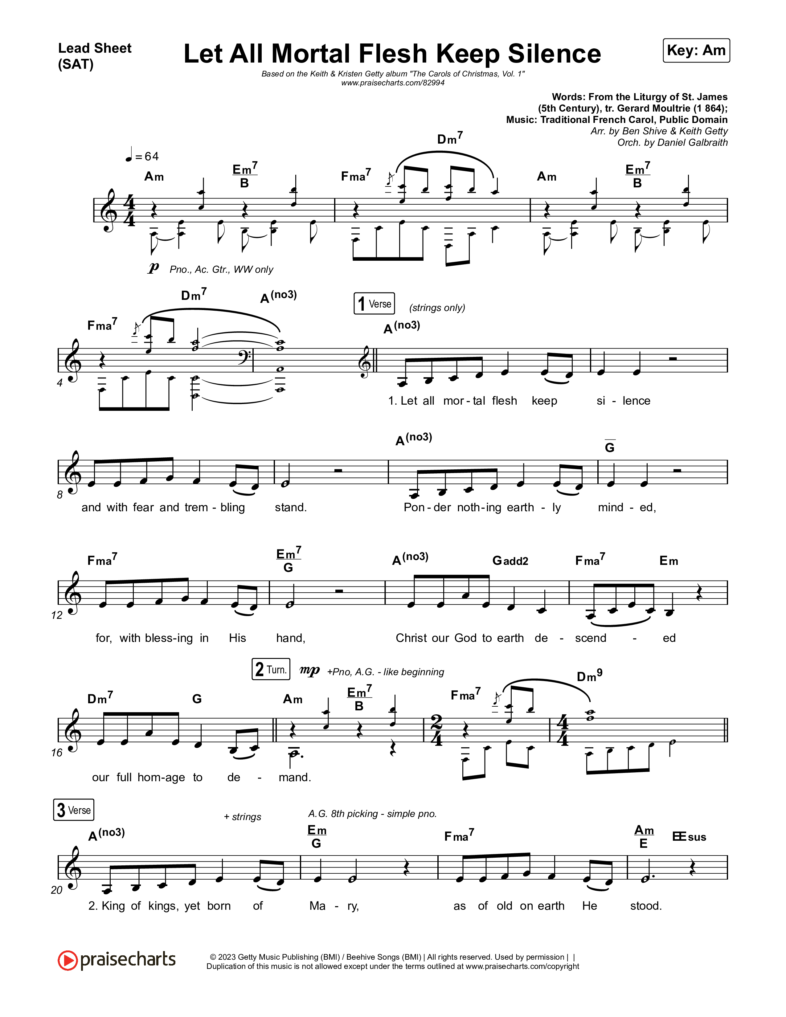 Let All Mortal Flesh Keep Silence Lead Sheet (SAT) (Keith & Kristyn Getty / JJ Heller)