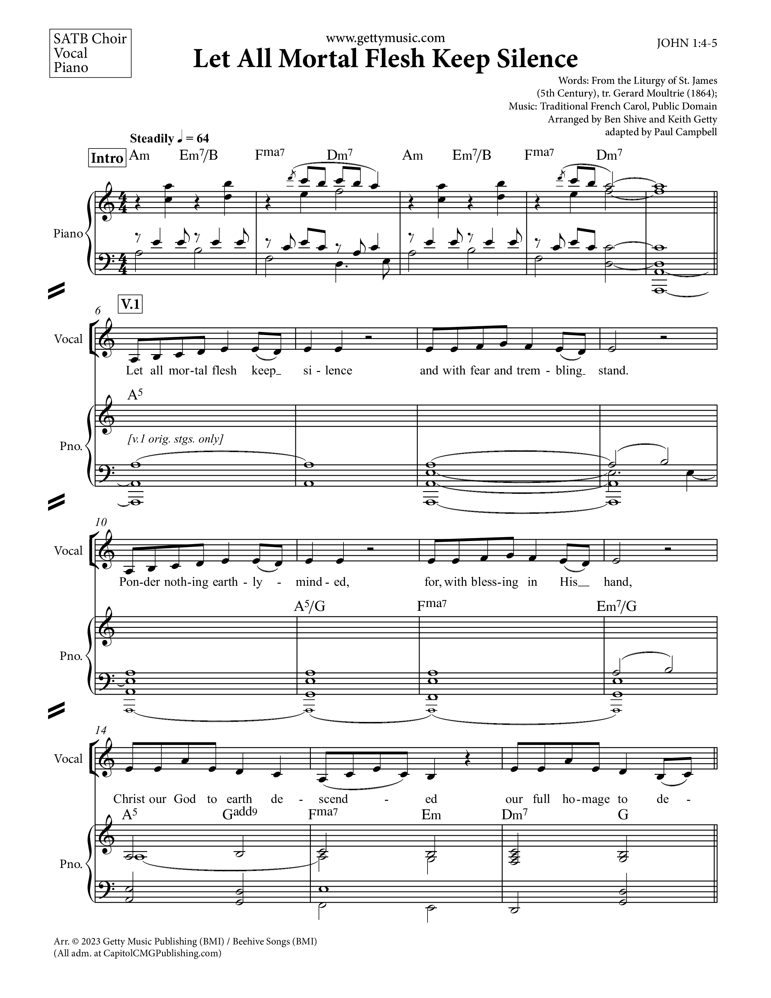 Let All Mortal Flesh Keep Silence Piano/Vocal (SATB) (Keith & Kristyn Getty)