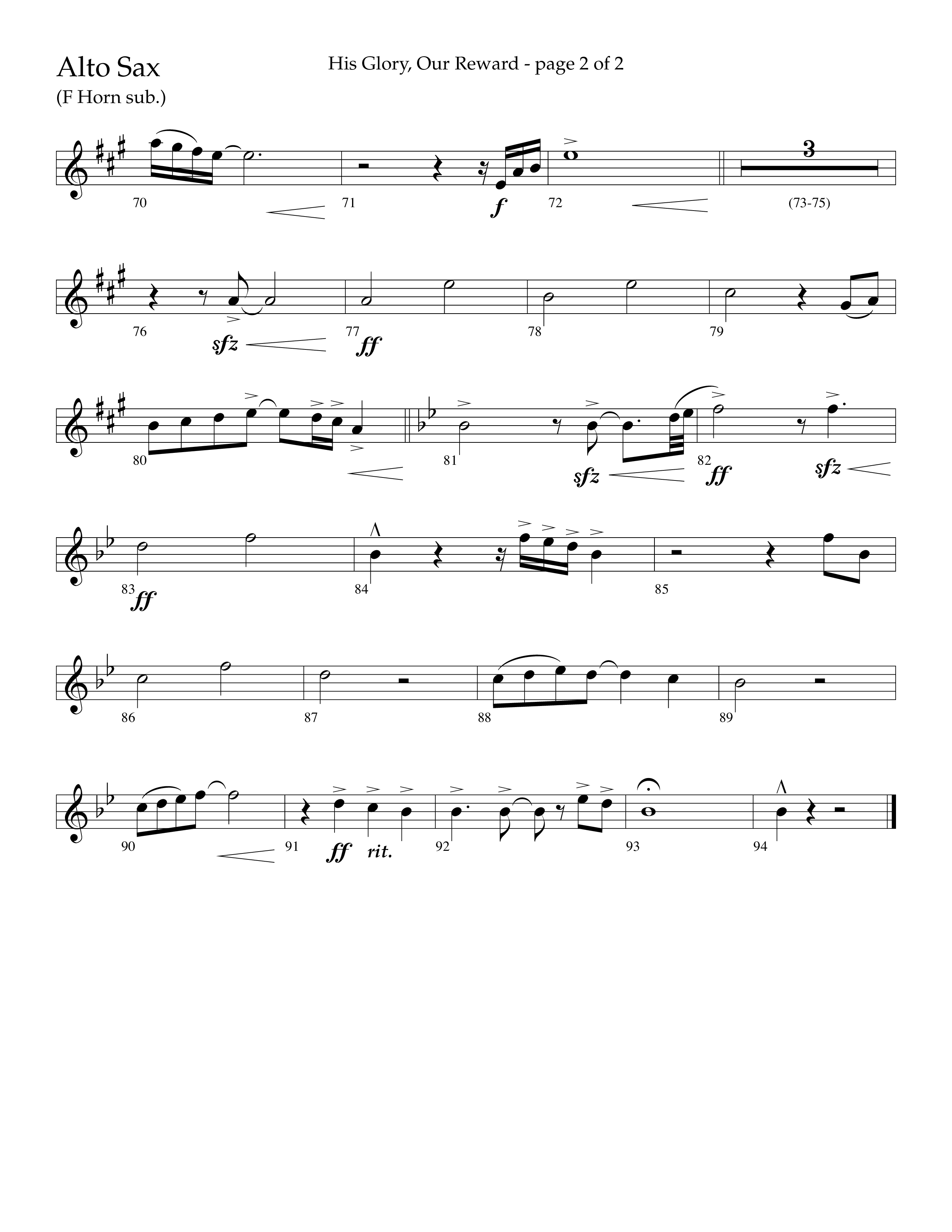His Glory Our Reward (Choral Anthem SATB) Alto Sax (Lifeway Choral / Arr. Cliff Duren)