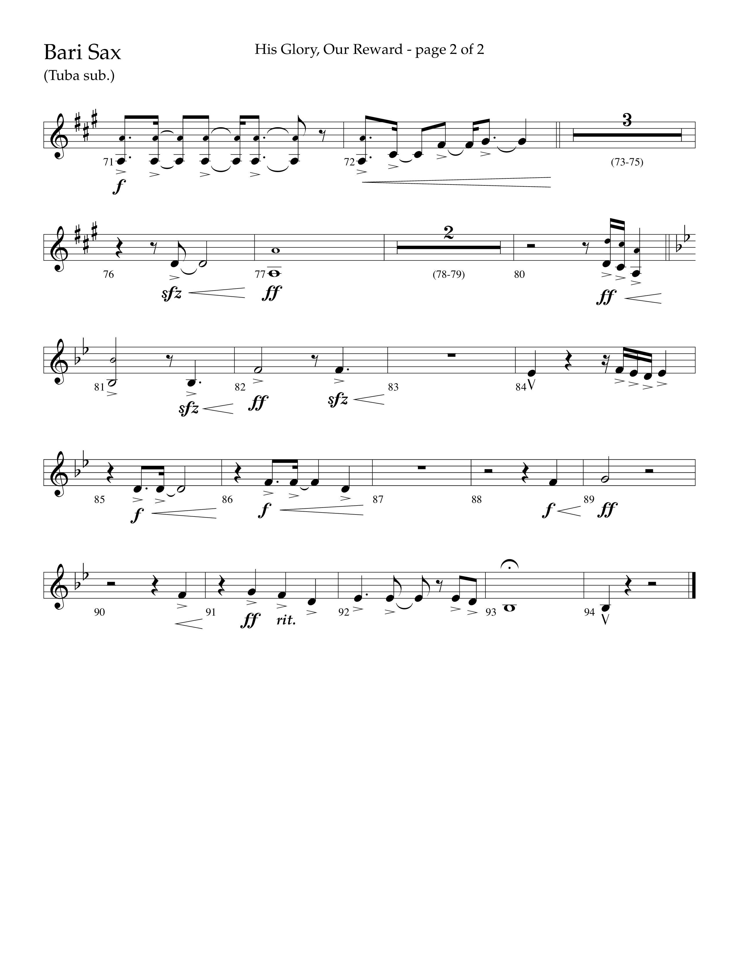His Glory Our Reward (Choral Anthem SATB) Bari Sax Sheet Music PDF