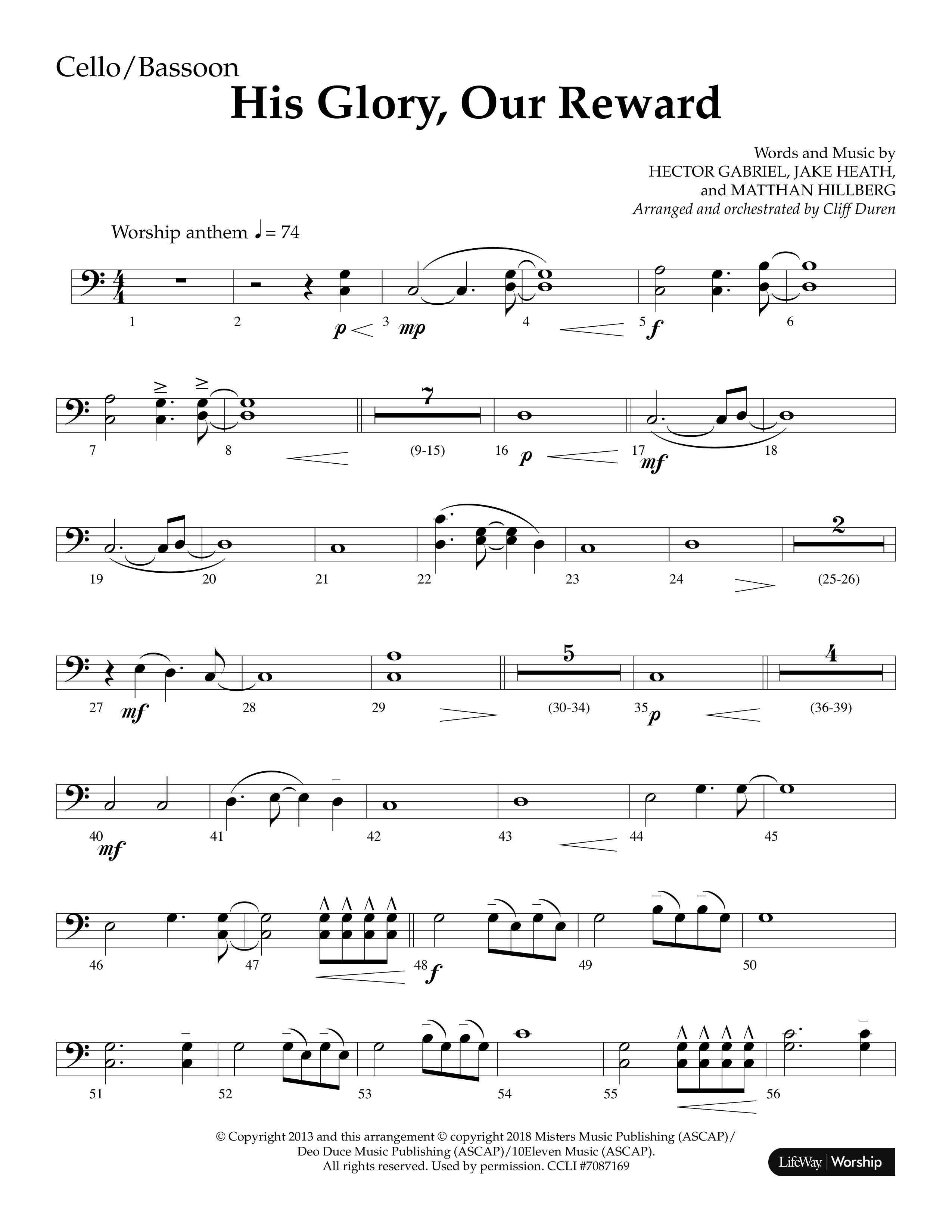 His Glory Our Reward (Choral Anthem SATB) Cello (Lifeway Choral / Arr. Cliff Duren)