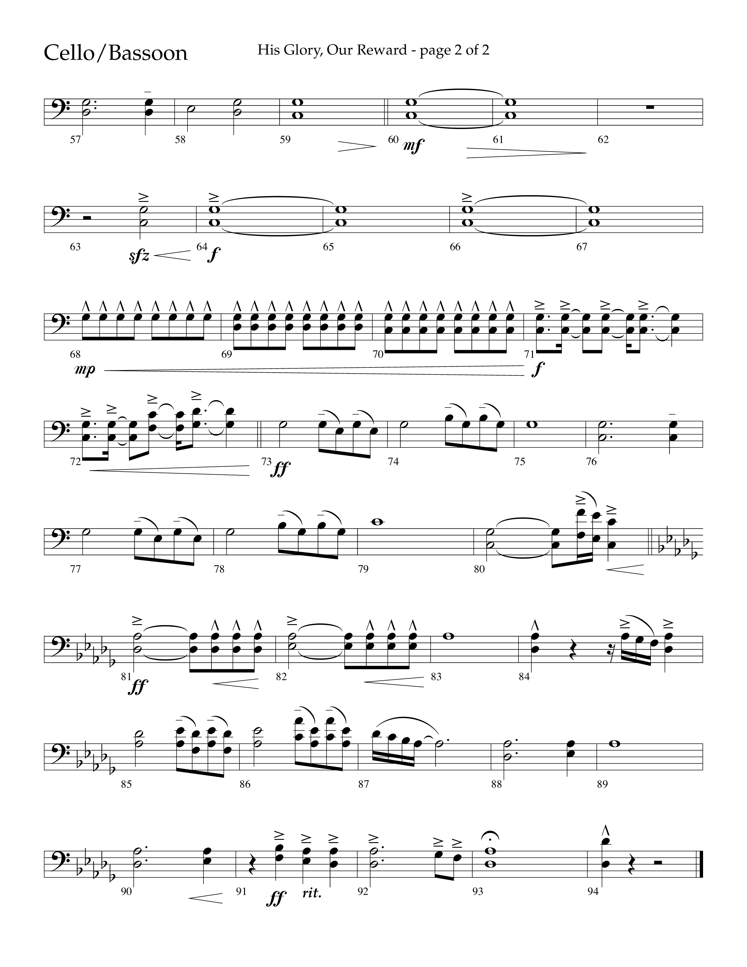 His Glory Our Reward (Choral Anthem SATB) Cello (Lifeway Choral / Arr. Cliff Duren)