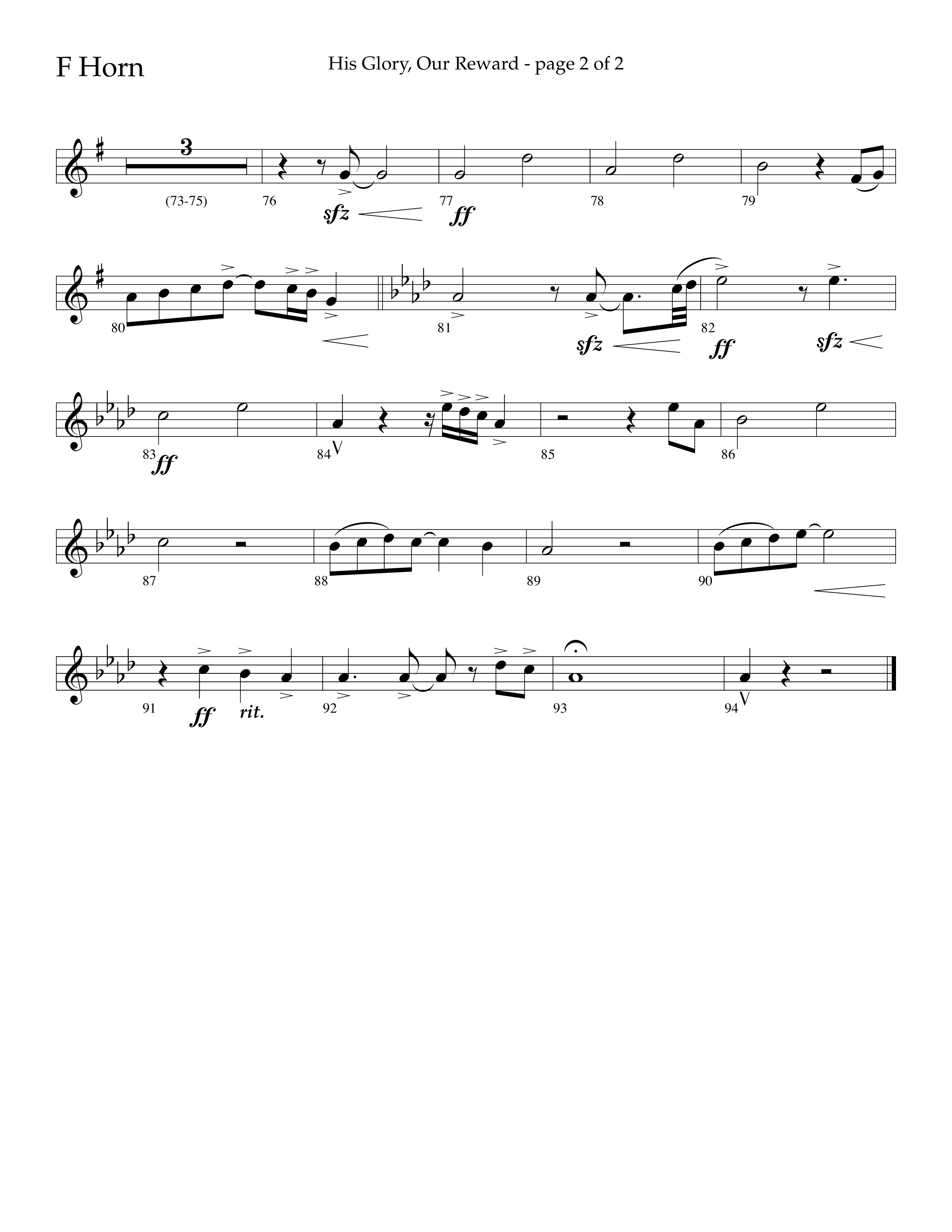 His Glory Our Reward (Choral Anthem SATB) French Horn (Lifeway Choral / Arr. Cliff Duren)