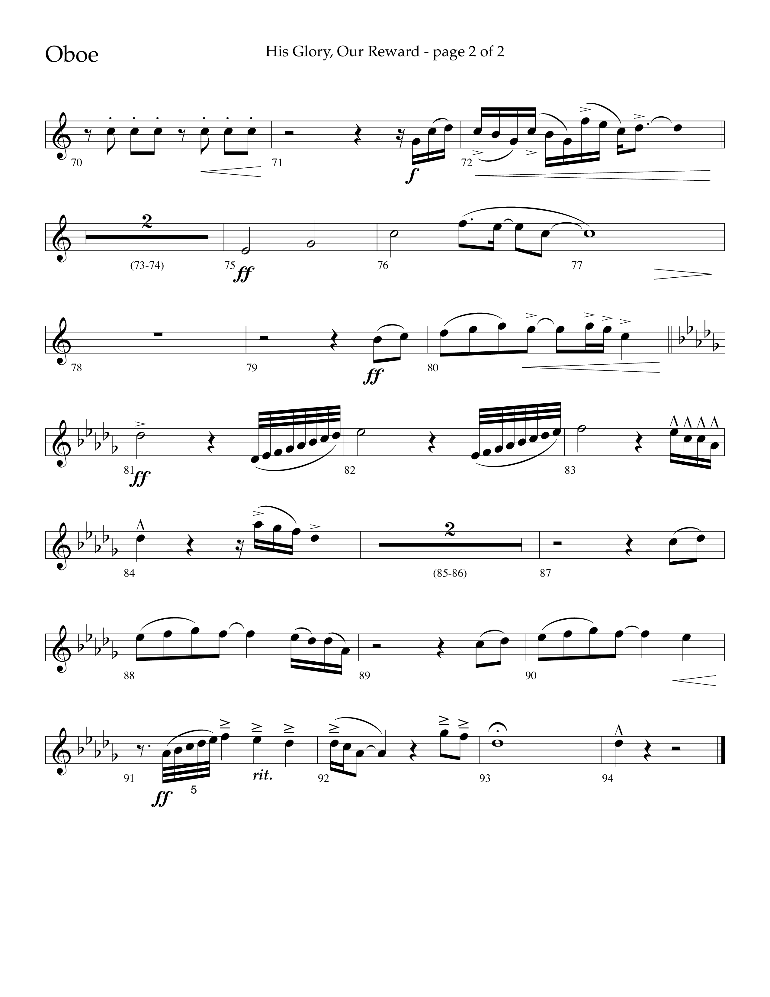 His Glory Our Reward (Choral Anthem SATB) Oboe (Lifeway Choral / Arr. Cliff Duren)