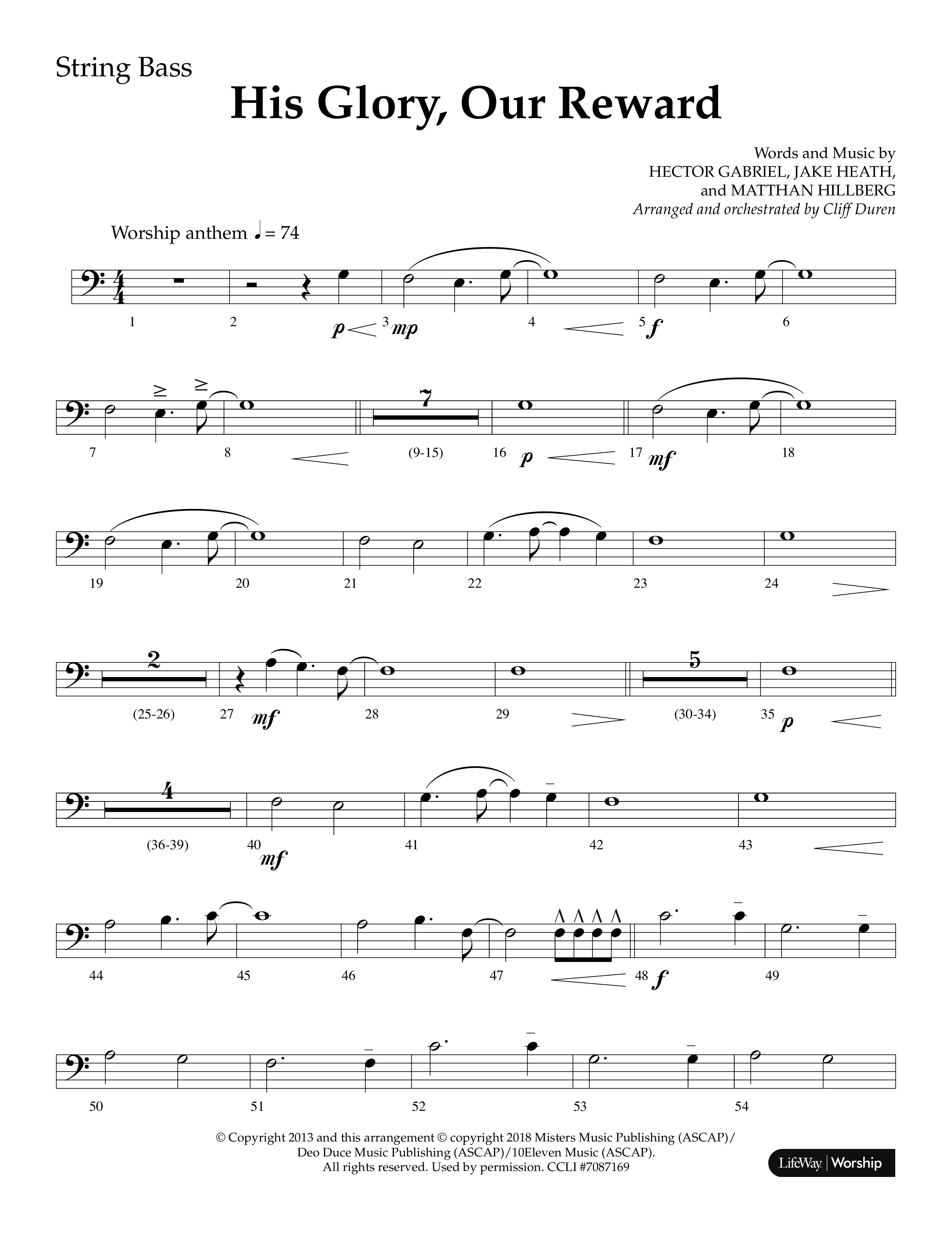 His Glory Our Reward (Choral Anthem SATB) String Bass (Lifeway Choral / Arr. Cliff Duren)