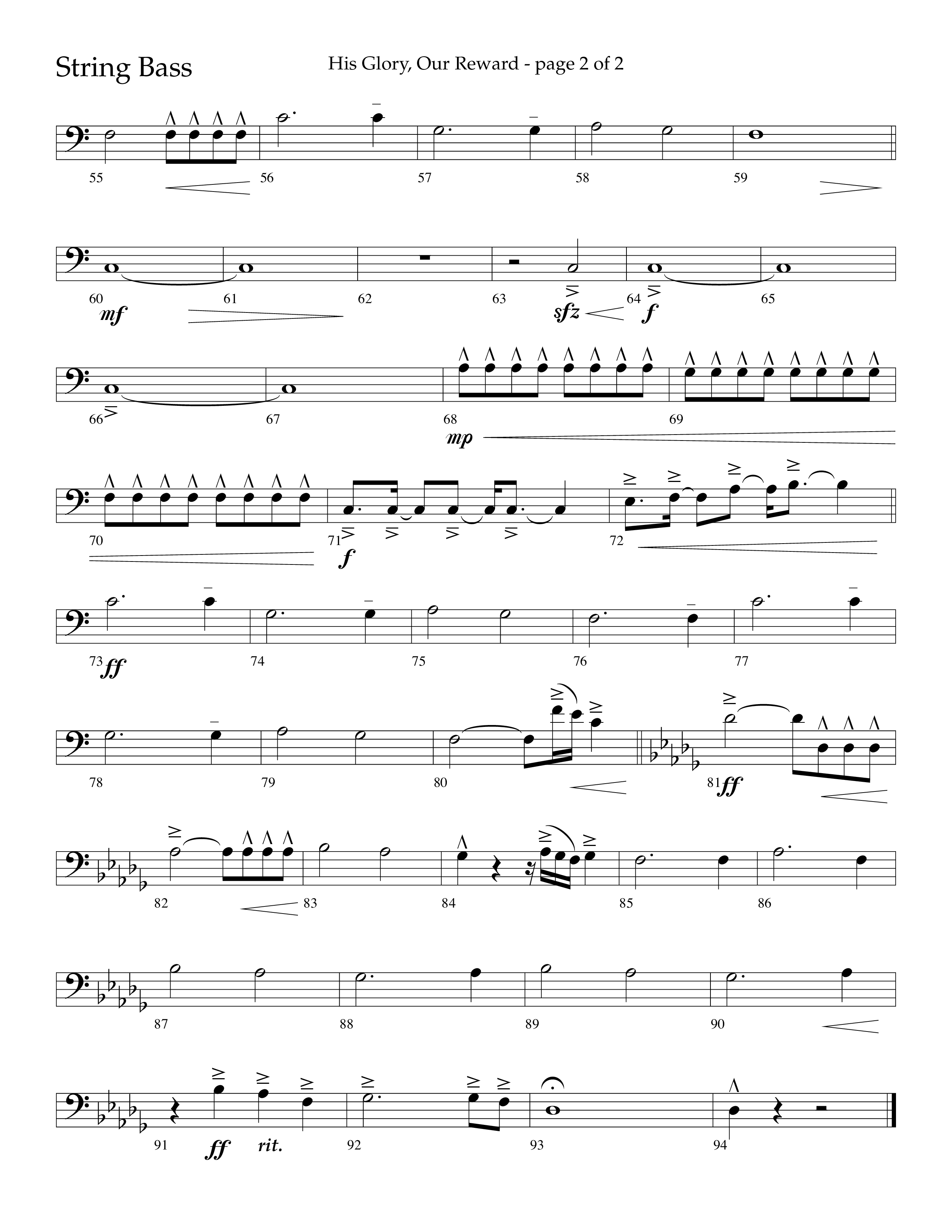 His Glory Our Reward (Choral Anthem SATB) String Bass (Lifeway Choral / Arr. Cliff Duren)