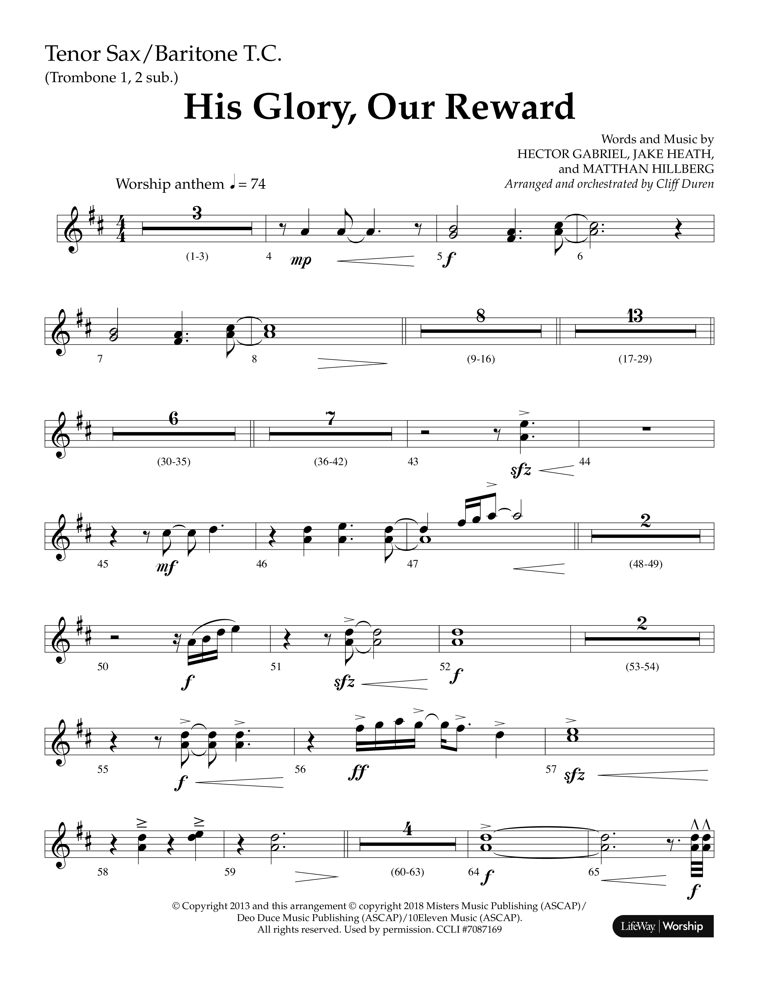 His Glory Our Reward (Choral Anthem SATB) Tenor Sax/Baritone T.C. (Lifeway Choral / Arr. Cliff Duren)
