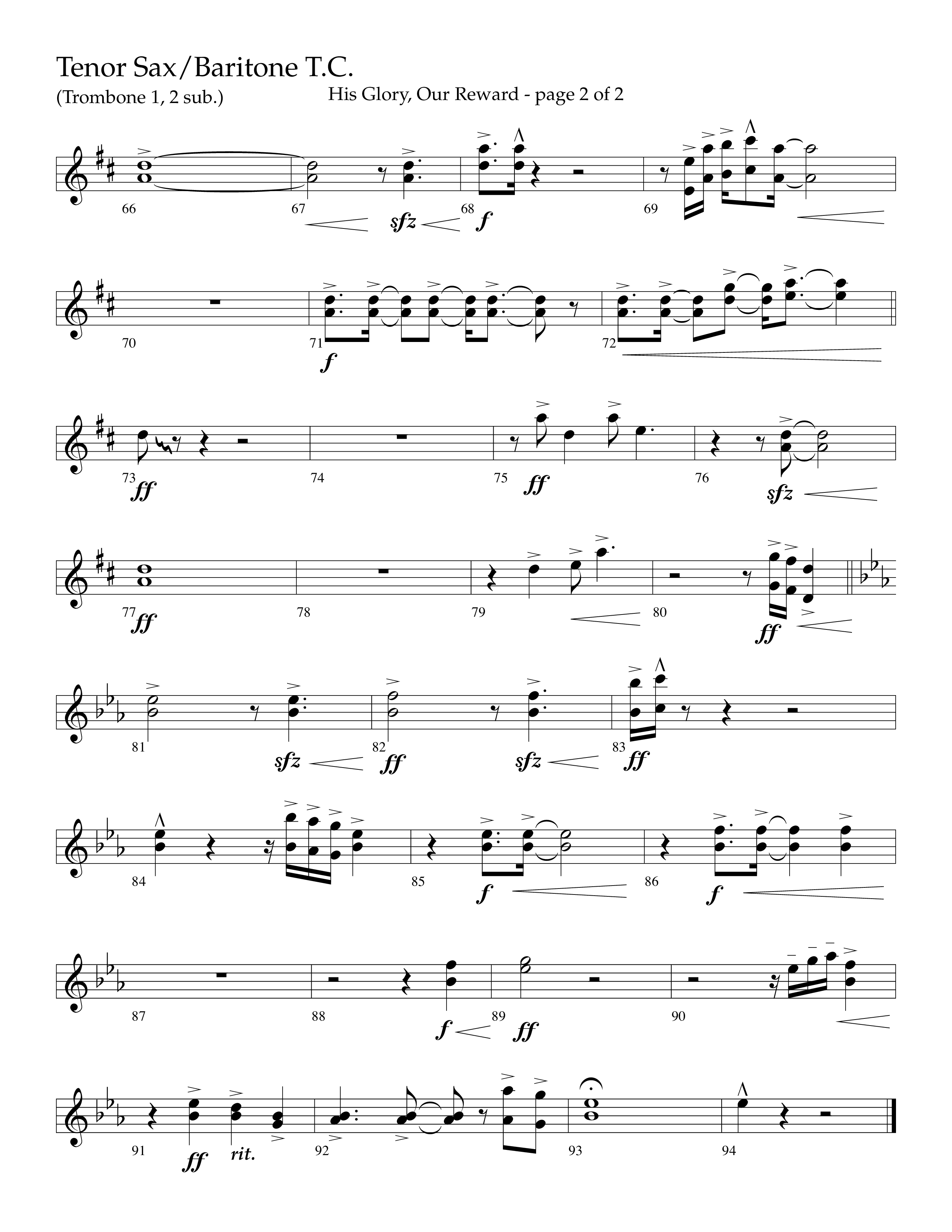 His Glory Our Reward (Choral Anthem SATB) Tenor Sax/Baritone T.C. (Lifeway Choral / Arr. Cliff Duren)