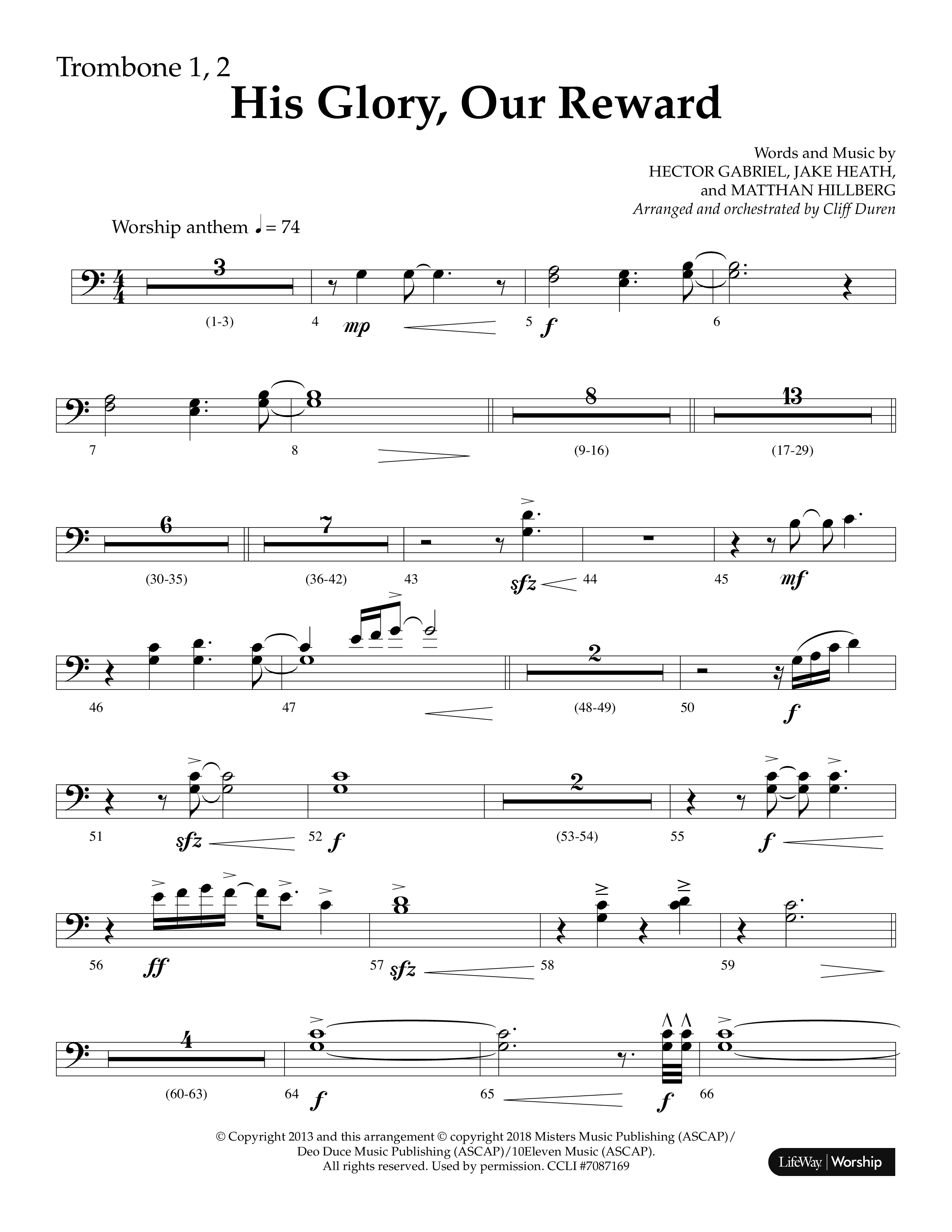 His Glory Our Reward (Choral Anthem SATB) Trombone 1/2 (Lifeway Choral / Arr. Cliff Duren)
