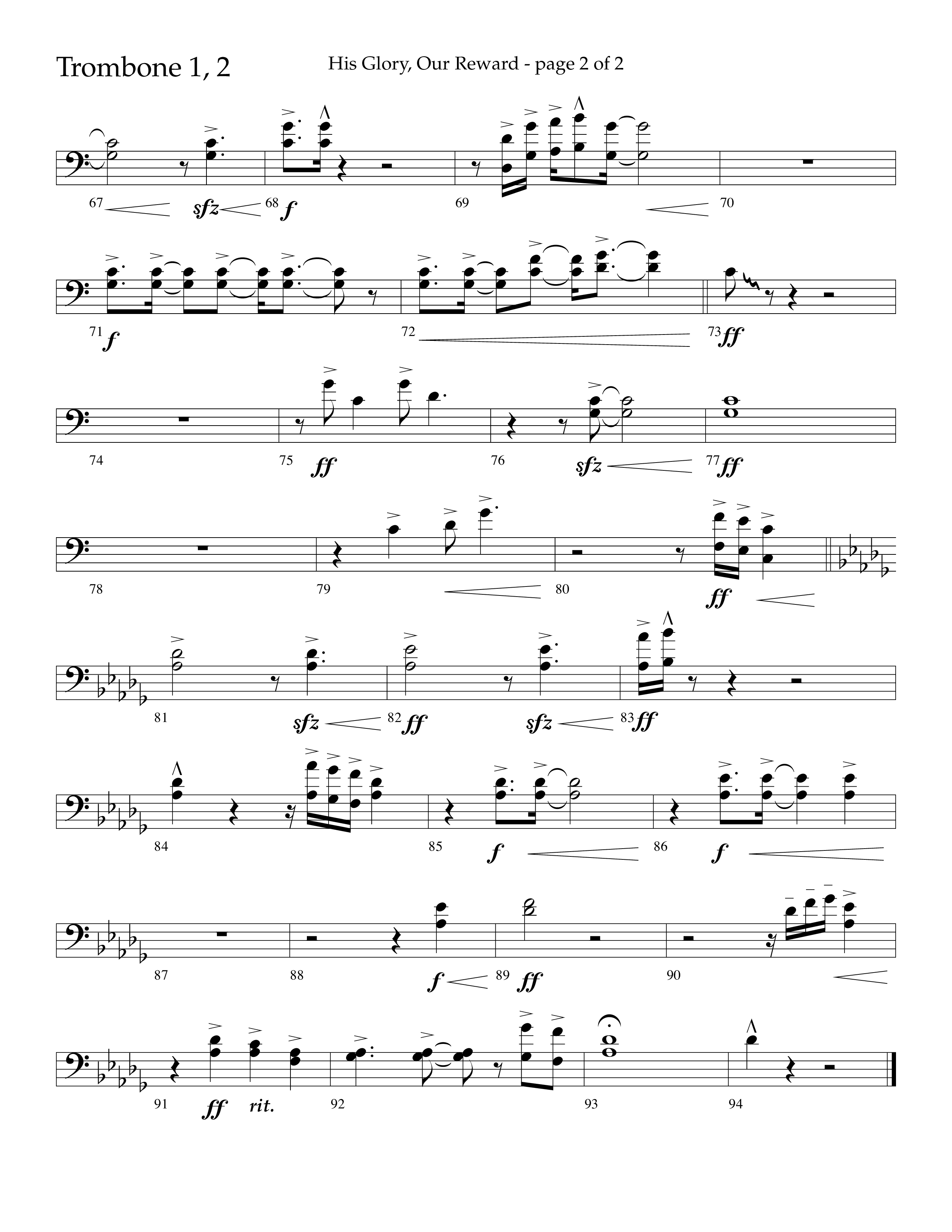 His Glory Our Reward (Choral Anthem SATB) Trombone 1/2 (Lifeway Choral / Arr. Cliff Duren)