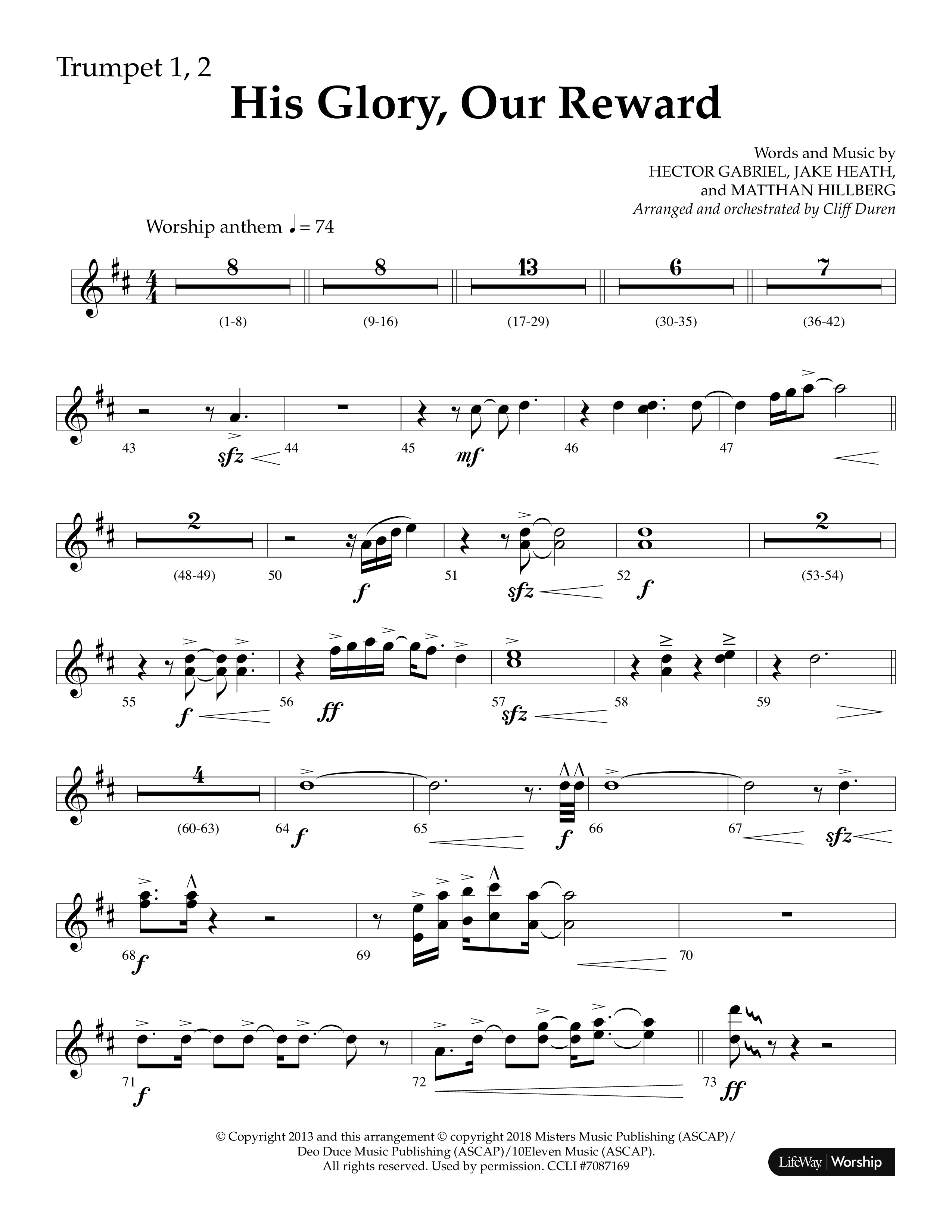 His Glory Our Reward (Choral Anthem SATB) Trumpet 1,2 (Lifeway Choral / Arr. Cliff Duren)