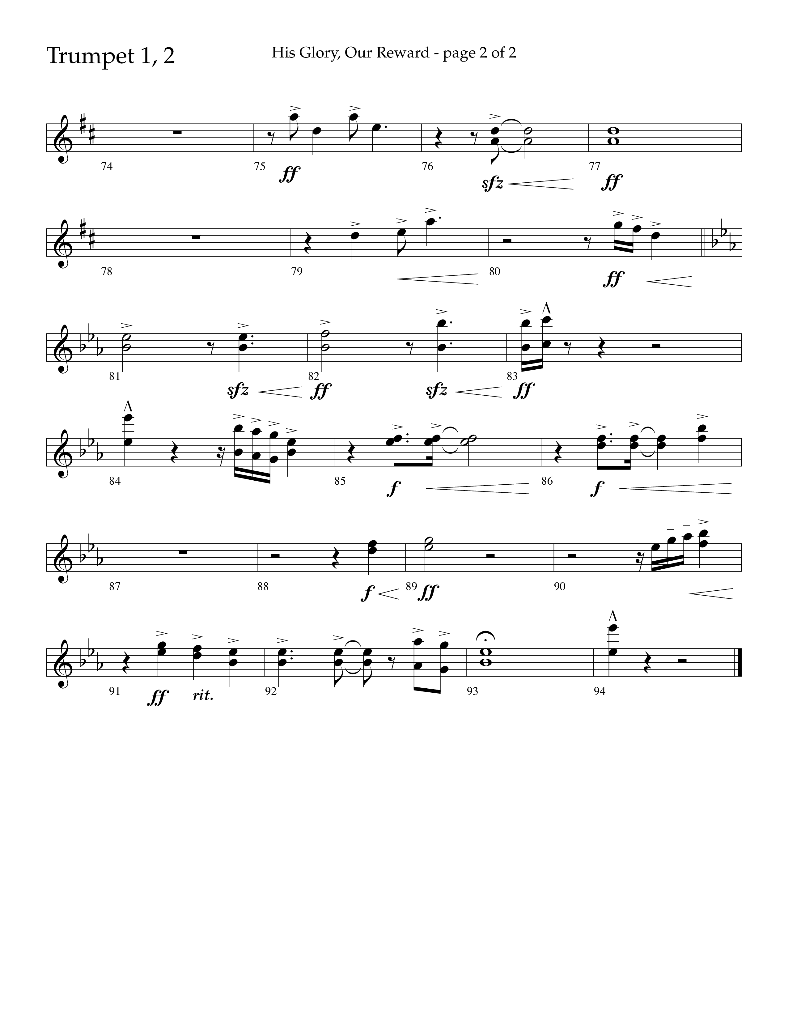 His Glory Our Reward (Choral Anthem SATB) Trumpet 1,2 (Lifeway Choral / Arr. Cliff Duren)
