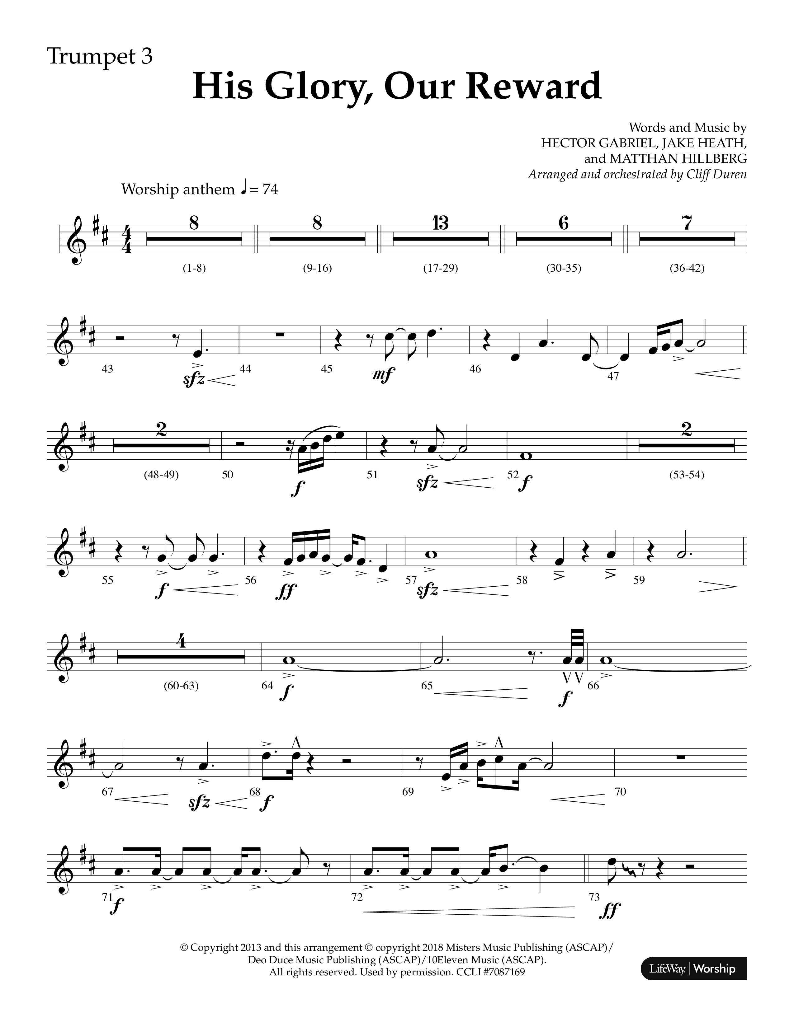 His Glory Our Reward (Choral Anthem SATB) Trumpet 3 (Lifeway Choral / Arr. Cliff Duren)