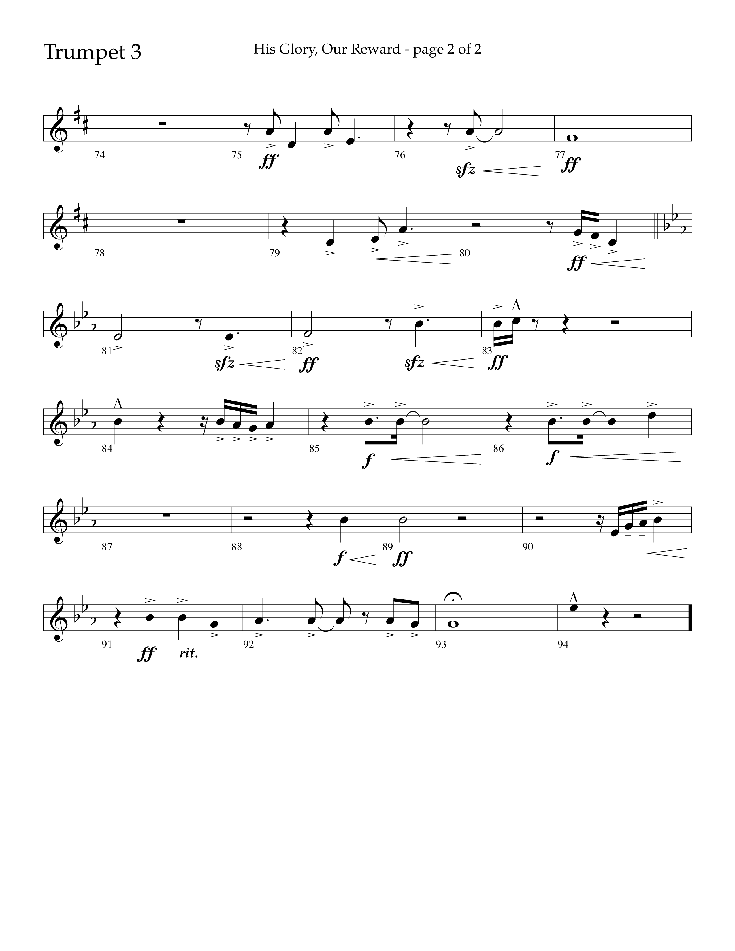 His Glory Our Reward (Choral Anthem SATB) Trumpet 3 (Lifeway Choral / Arr. Cliff Duren)