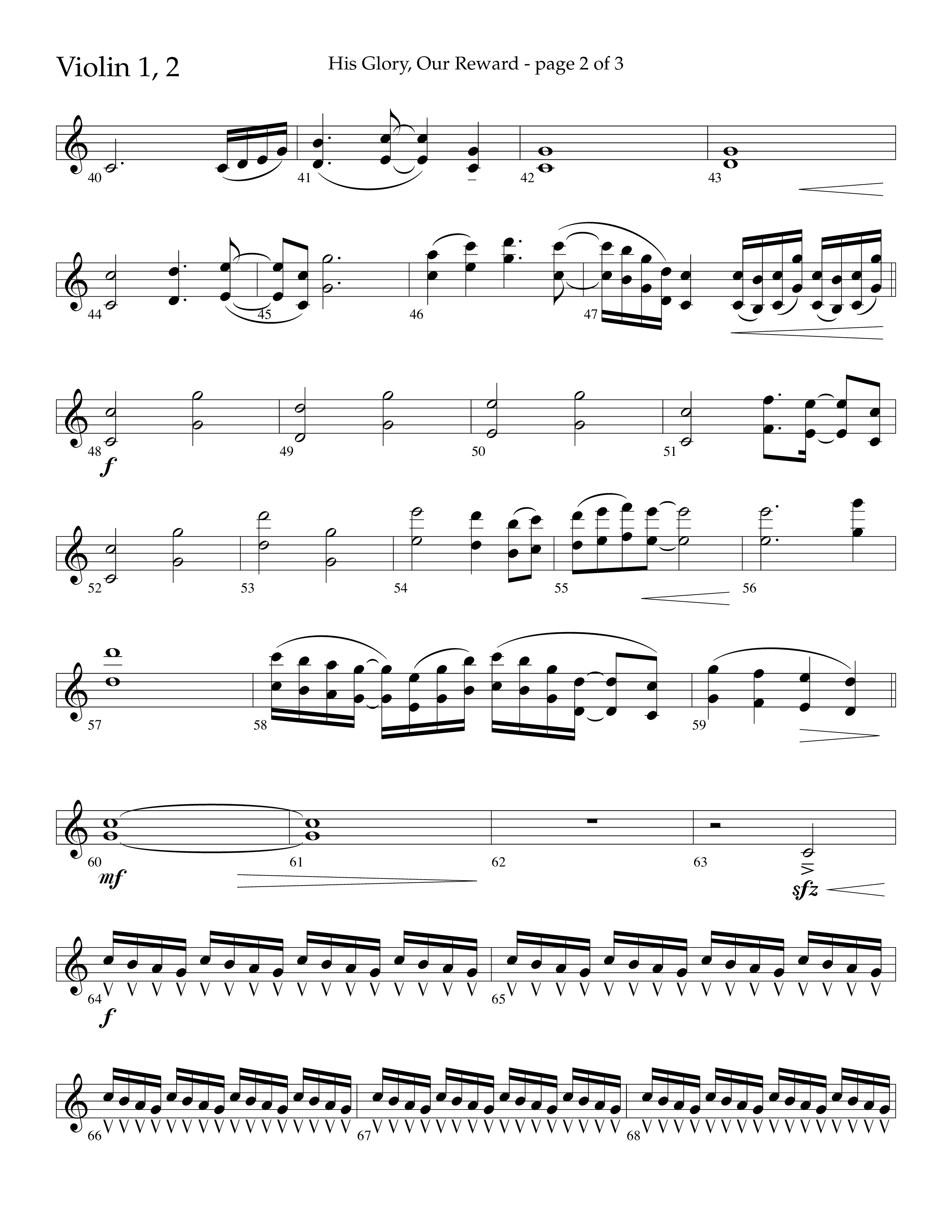 His Glory Our Reward (Choral Anthem SATB) Violin 1/2 (Lifeway Choral / Arr. Cliff Duren)