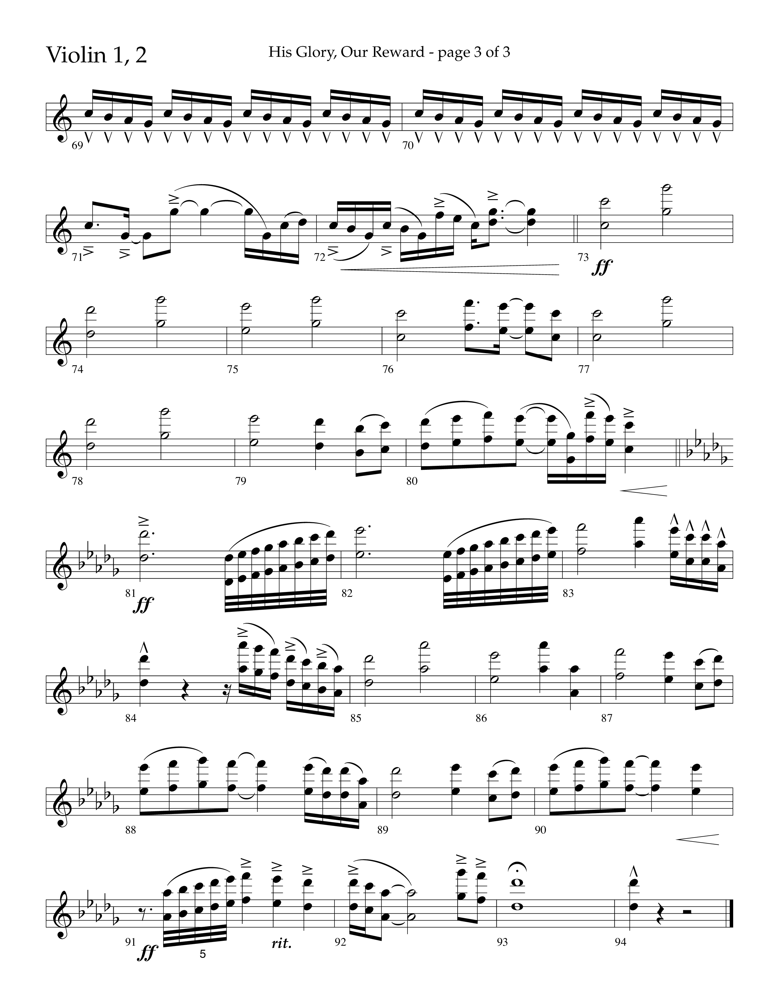 His Glory Our Reward (Choral Anthem SATB) Violin 1/2 (Lifeway Choral / Arr. Cliff Duren)