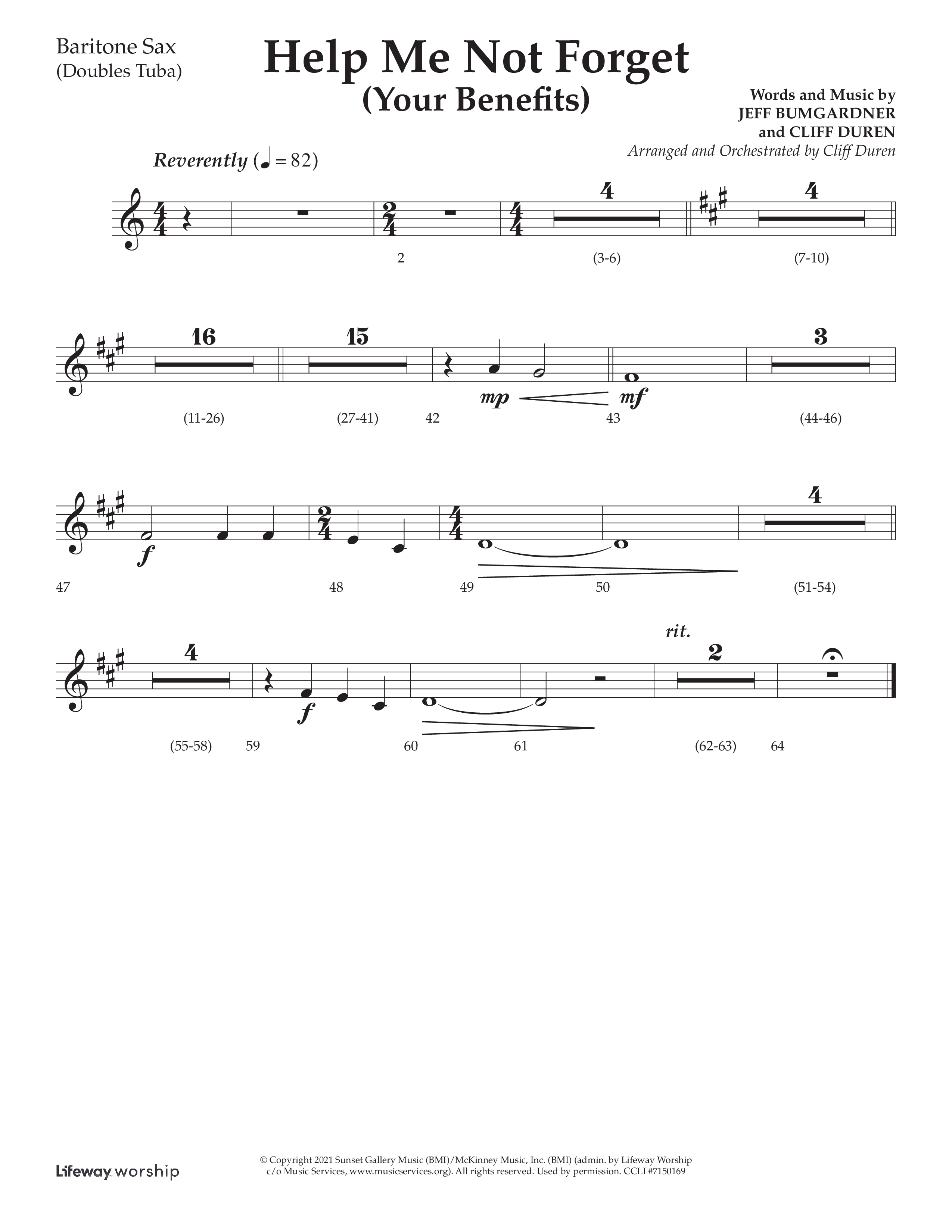 Help Me Not Forget (Your Benefits) (Choral Anthem SATB) Bari Sax (Lifeway Choral / Arr. Cliff Duren)