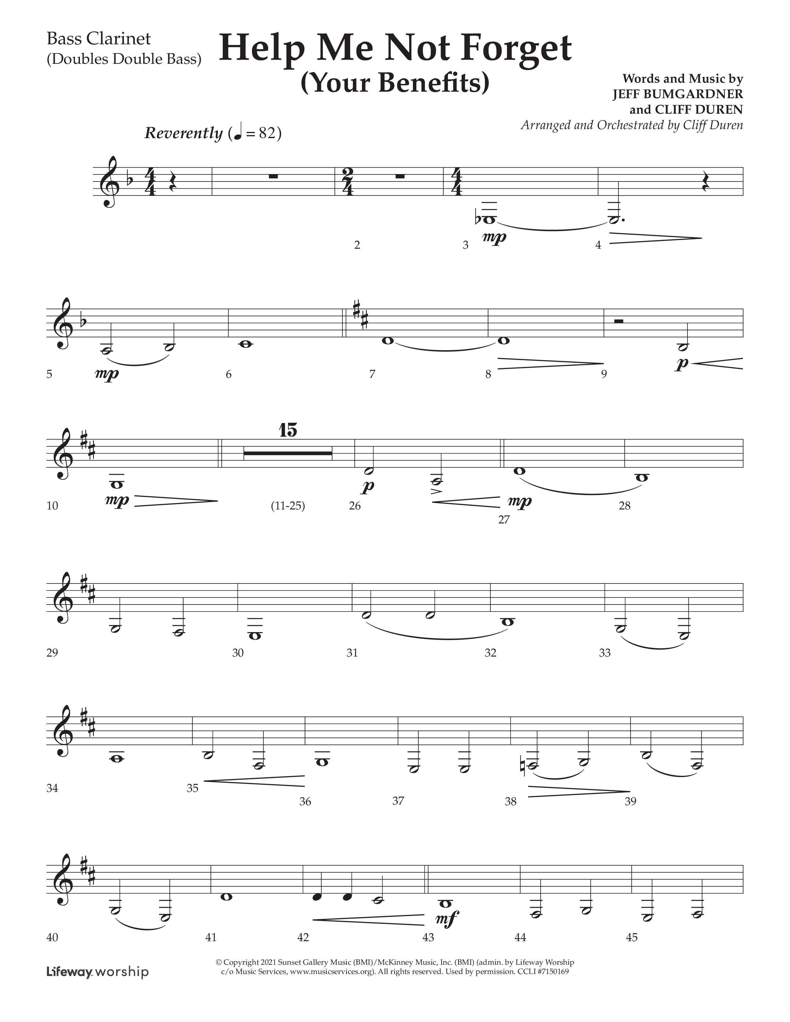 Help Me Not Forget (Your Benefits) (Choral Anthem SATB) Bass Clarinet (Lifeway Choral / Arr. Cliff Duren)