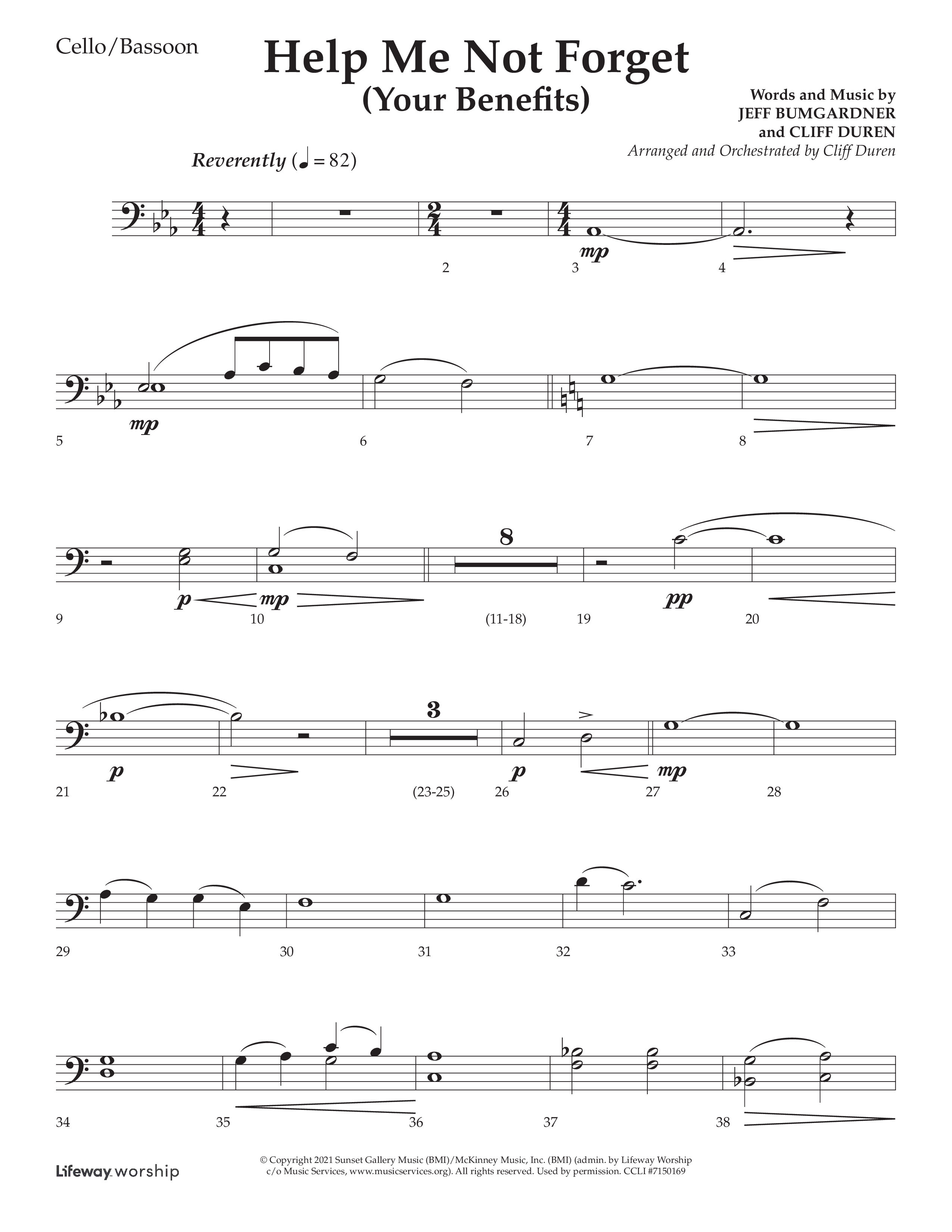 Help Me Not Forget (Your Benefits) (Choral Anthem SATB) Cello (Lifeway Choral / Arr. Cliff Duren)