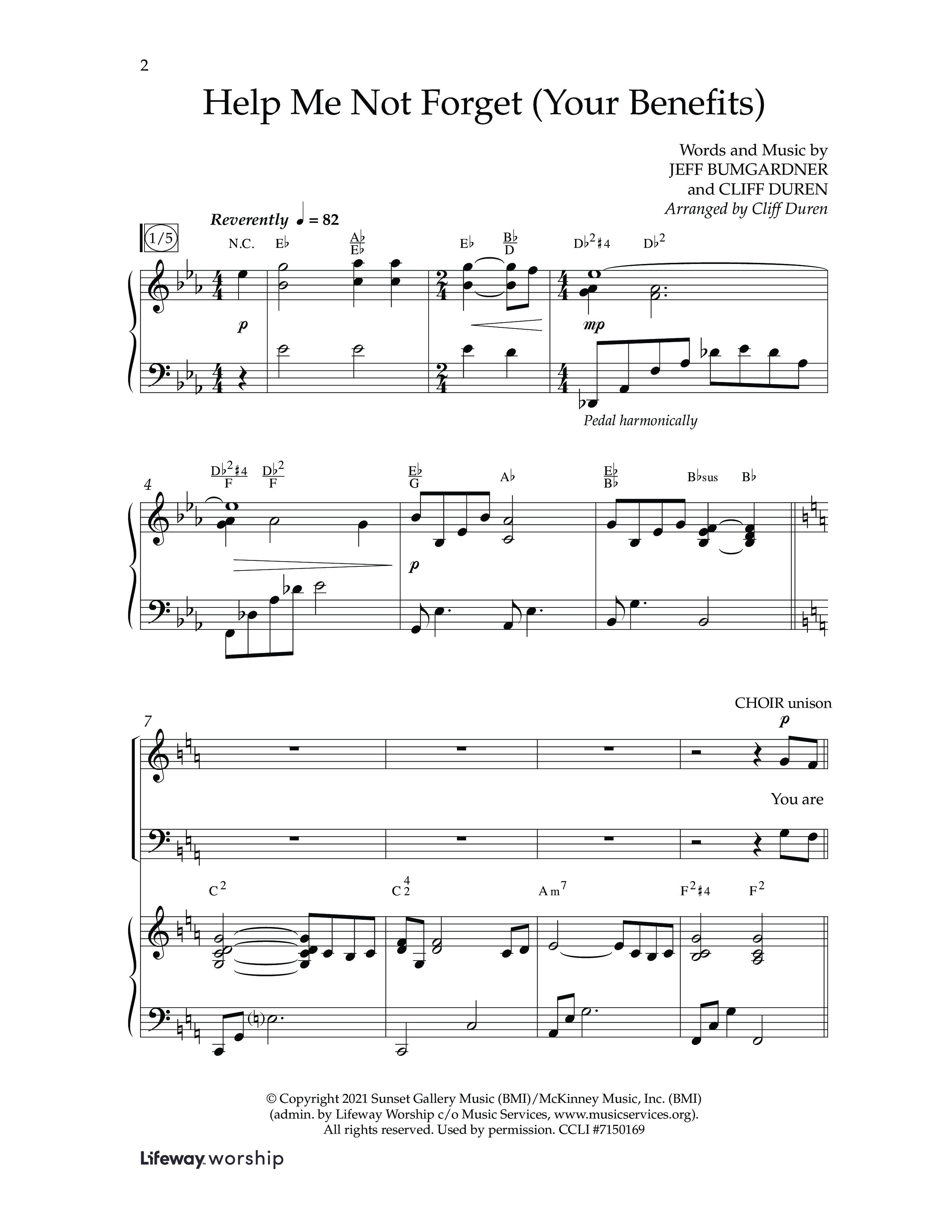 Help Me Not Forget (Your Benefits) (Choral Anthem SATB) Anthem (SATB/Piano) (Lifeway Choral / Arr. Cliff Duren)